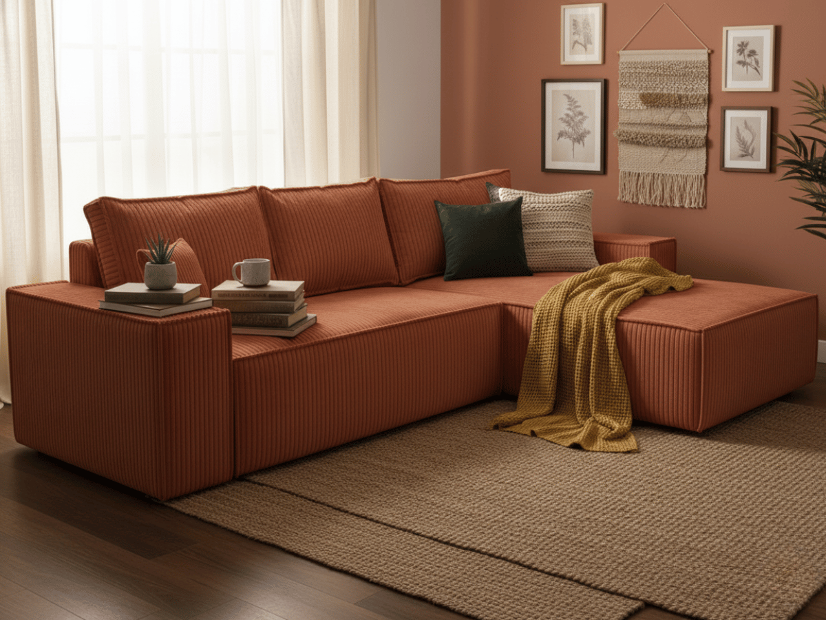 Canapé d'angle convertible velours côtelé doux Rivoli