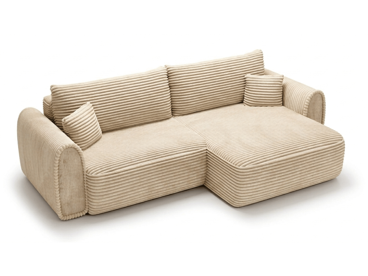 Canapé convertible ODEON – velours côtelé épais beige – vue arrière