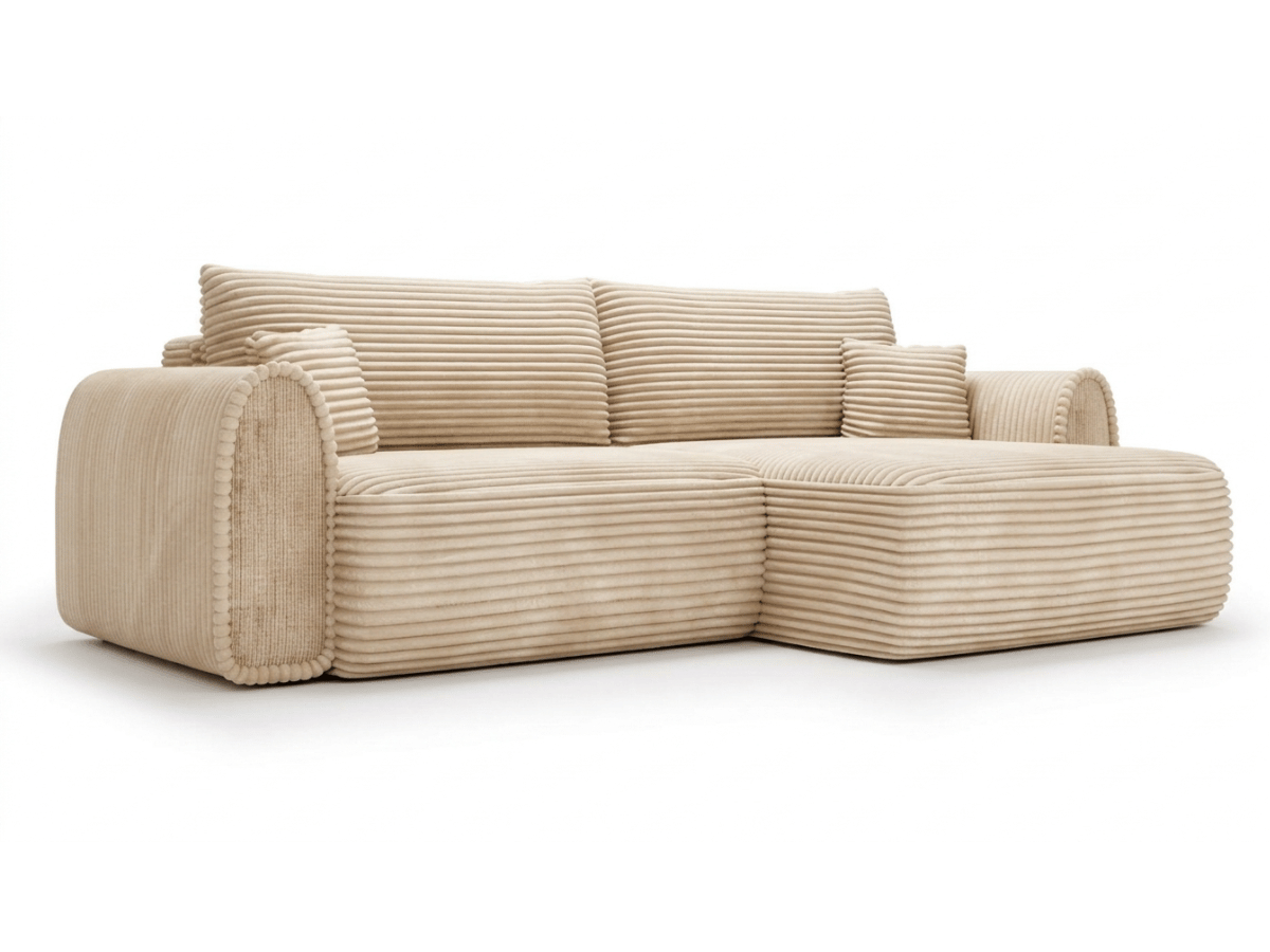 Canapé convertible ODEON – velours côtelé épais beige – détail tissu
