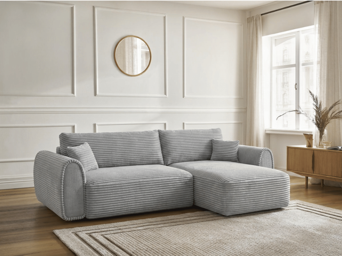 Canapé convertible ODEON – Velours côtelé épais – Design arrondi tendance