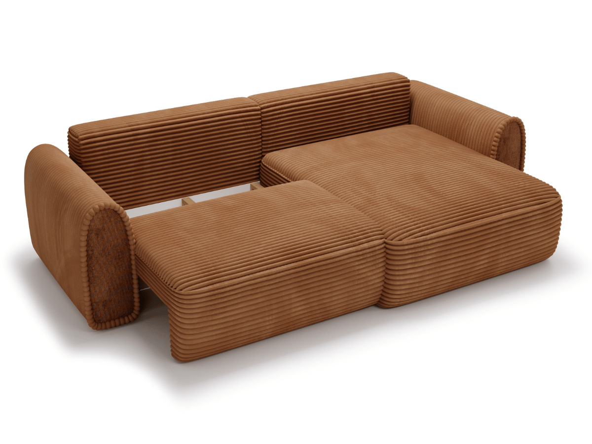 Canapé convertible ODEON – Velours côtelé épais – Design arrondi tendance