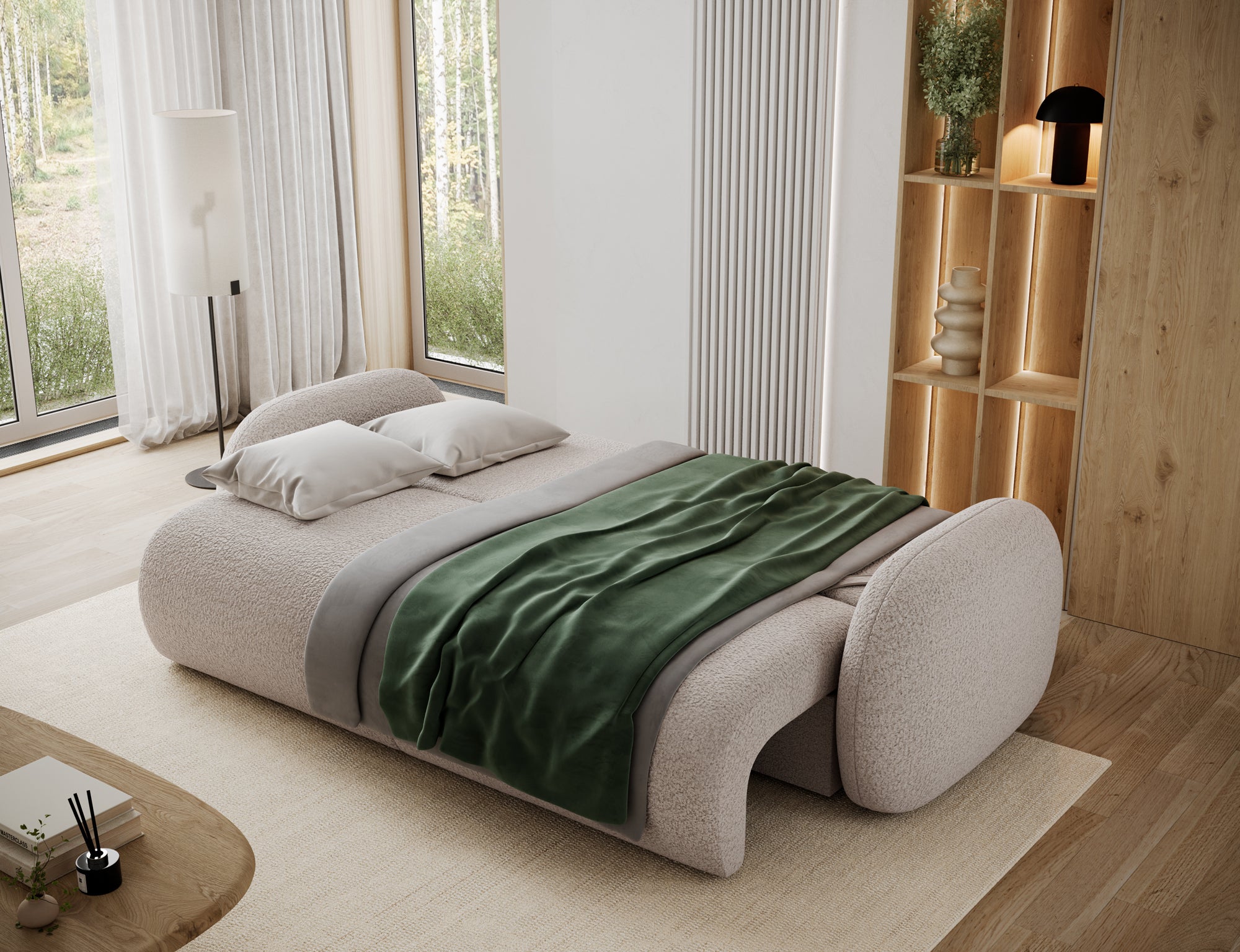 Canapé convertible design CADET avec coffre de rangement - Bouclette chinée beige - vue 2