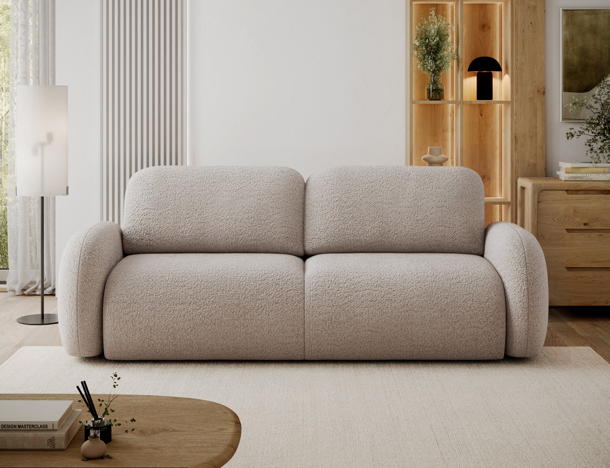 Canapé convertible design CADET avec coffre de rangement - Bouclette chinée beige - vue 3