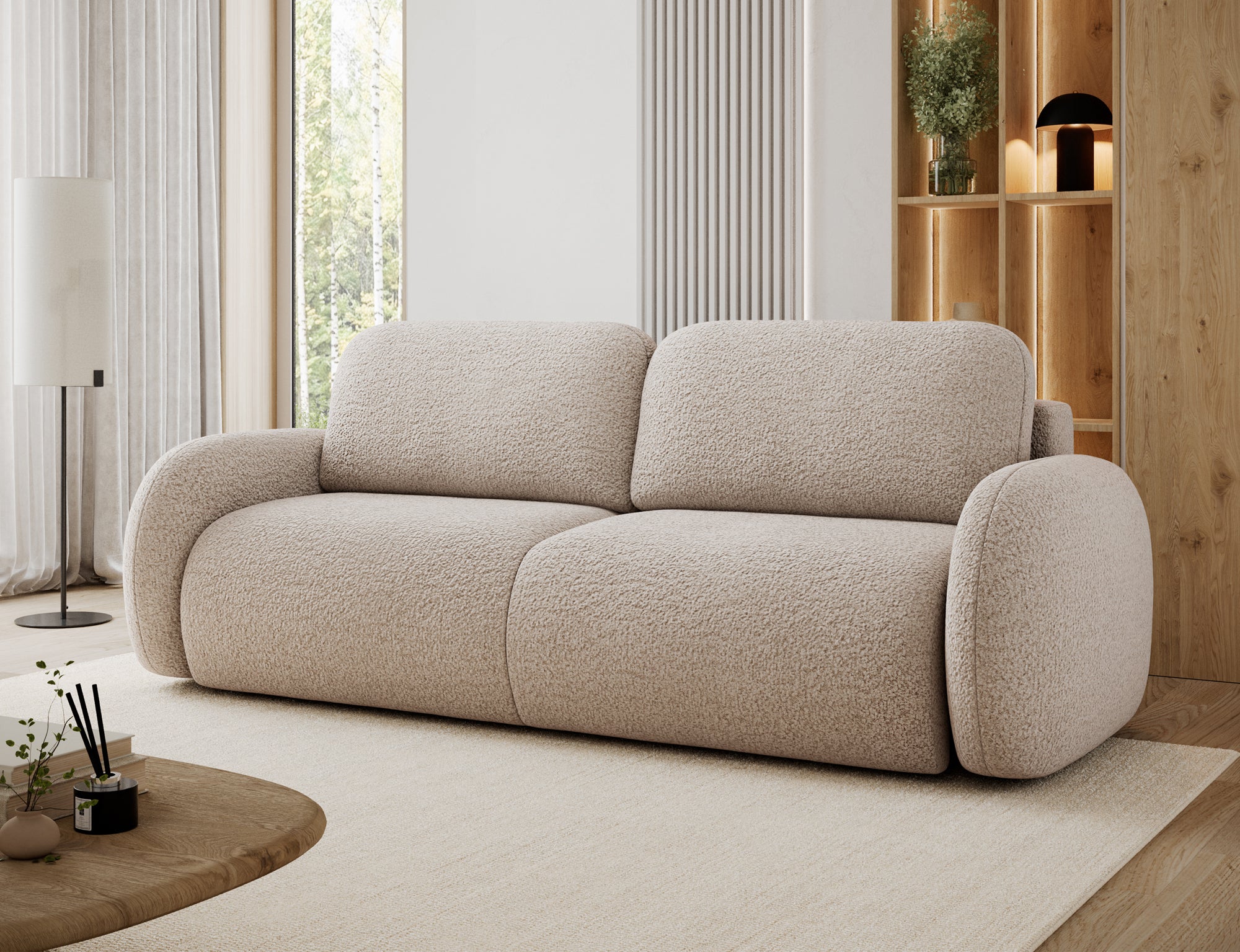 Canapé convertible design CADET avec coffre de rangement - Bouclette chinée beige - vue 4