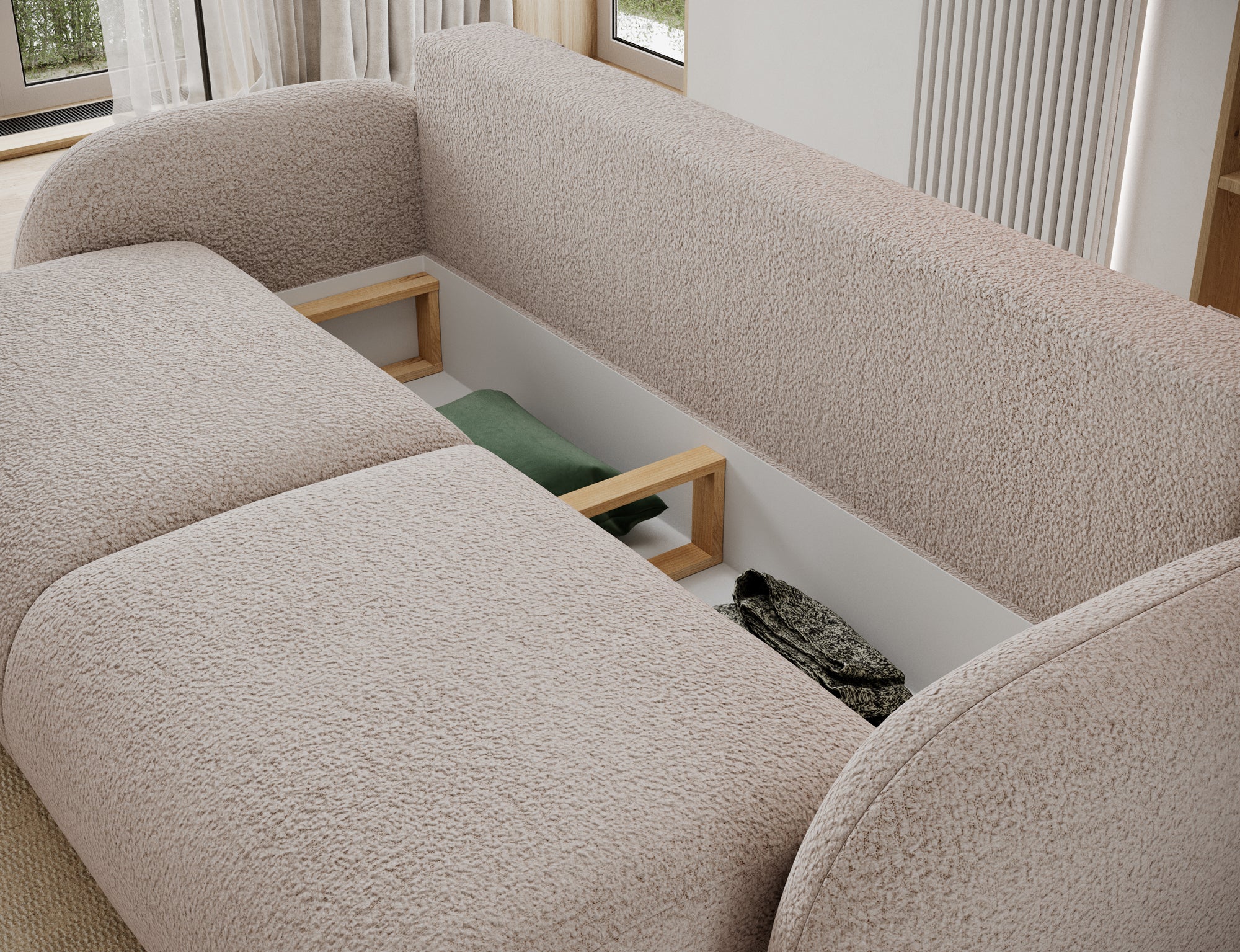 Canapé convertible design CADET avec coffre de rangement - Bouclette chinée beige - vue 9