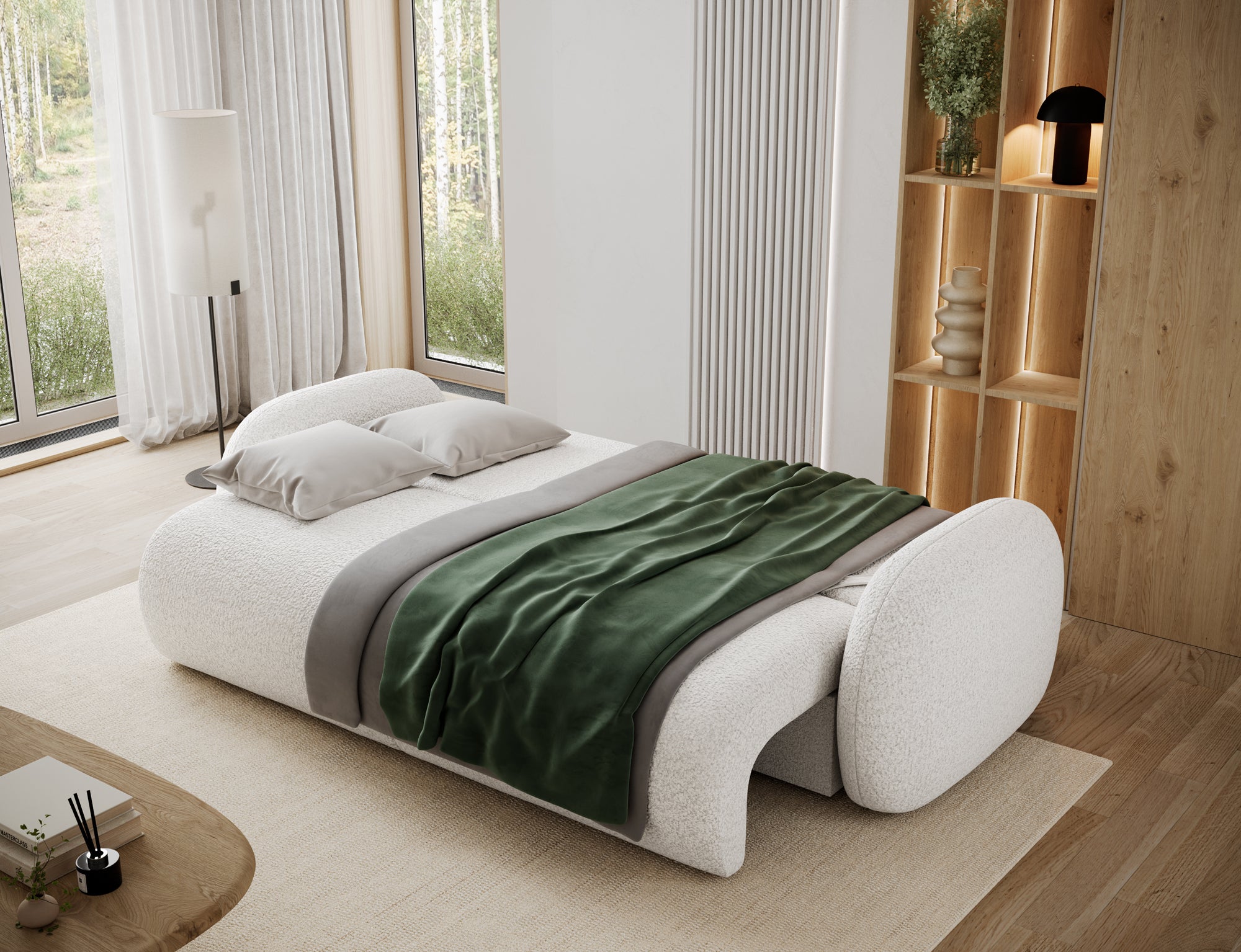 Canapé convertible design CADET avec coffre de rangement - Bouclette chinée crème - vue 2