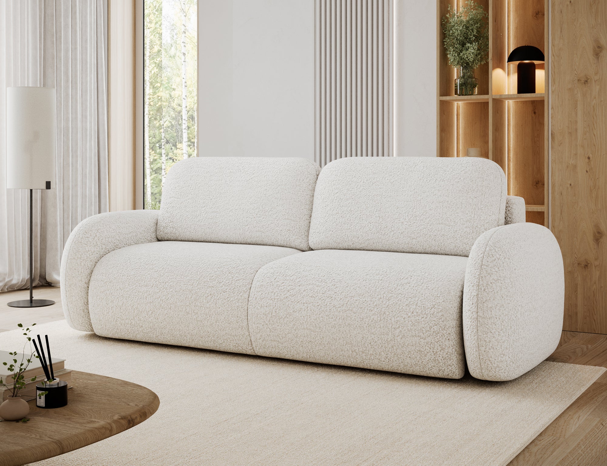 Canapé convertible design CADET avec coffre de rangement - Bouclette chinée crème - vue 4
