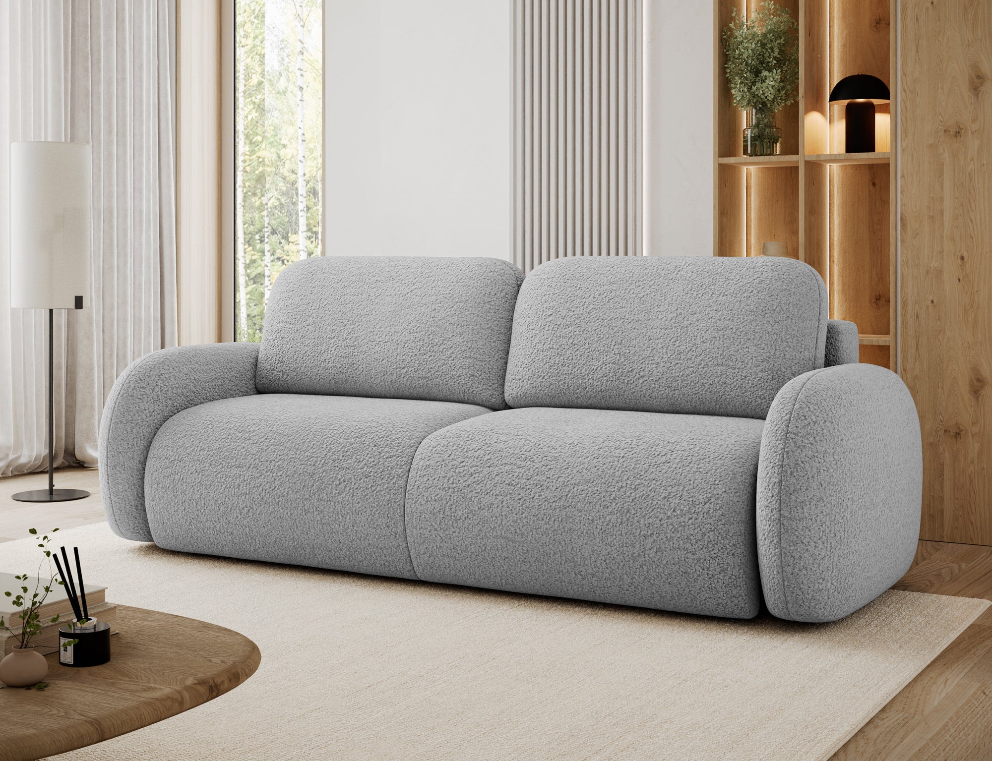 Canapé convertible design CADET avec coffre de rangement - Bouclette chinée gris - vue 4
