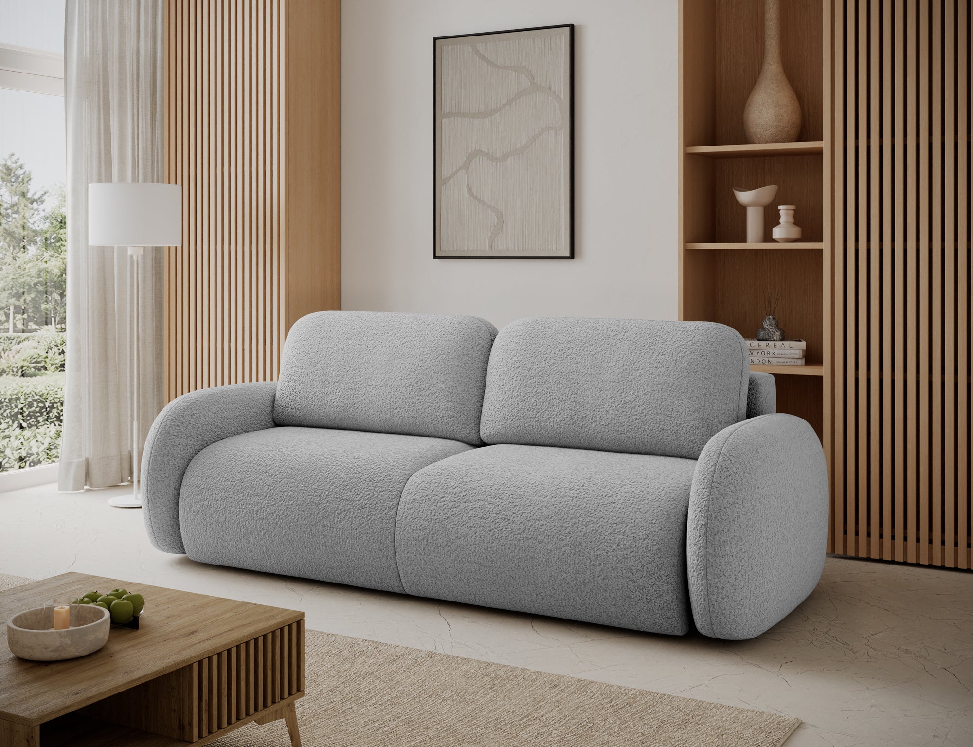 Canapé convertible design CADET avec coffre de rangement - Bouclette chinée gris - vue 5