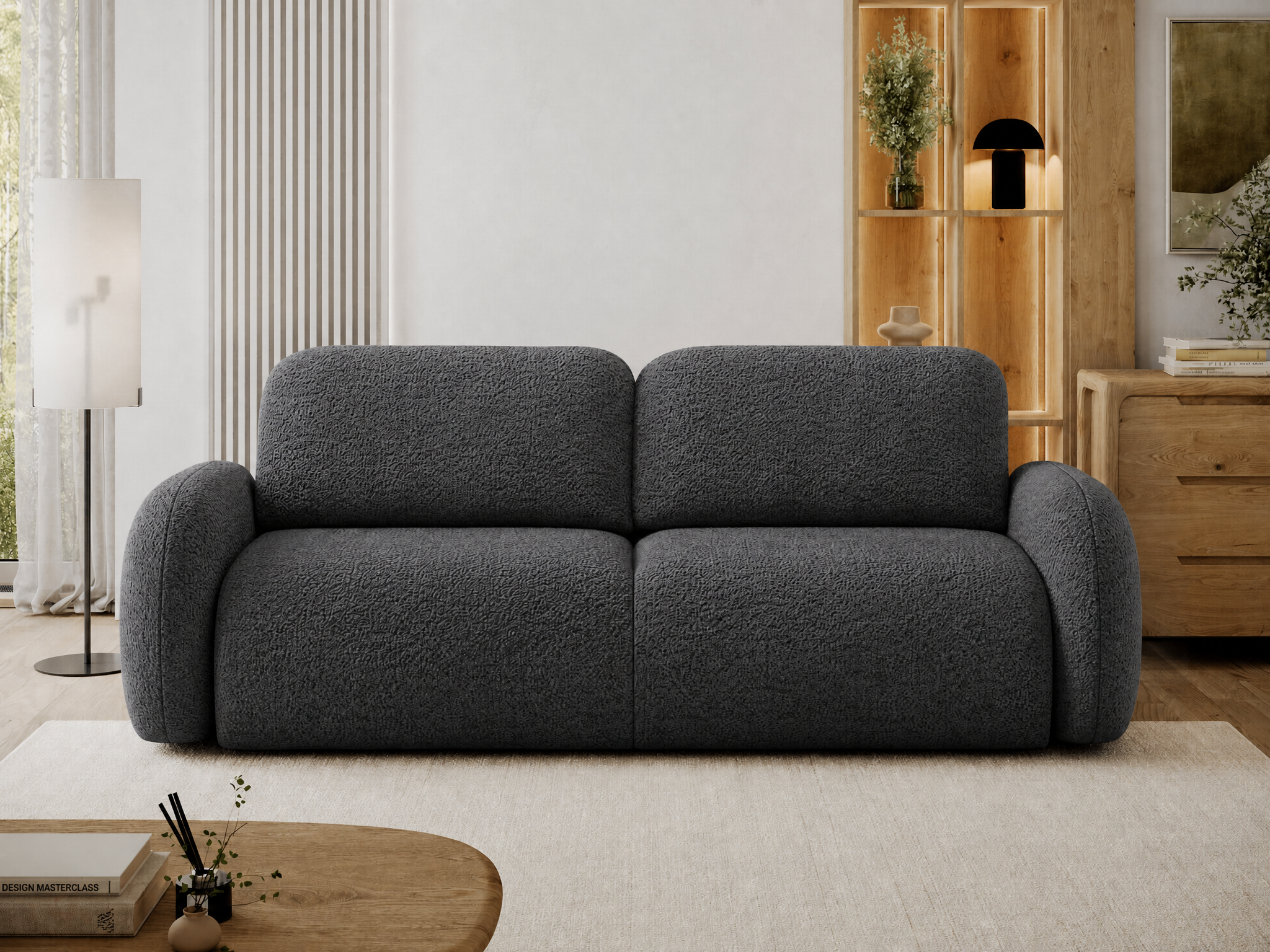 Canapé convertible design CADET avec coffre de rangement - Bouclette chinée gris foncé - vue 3
