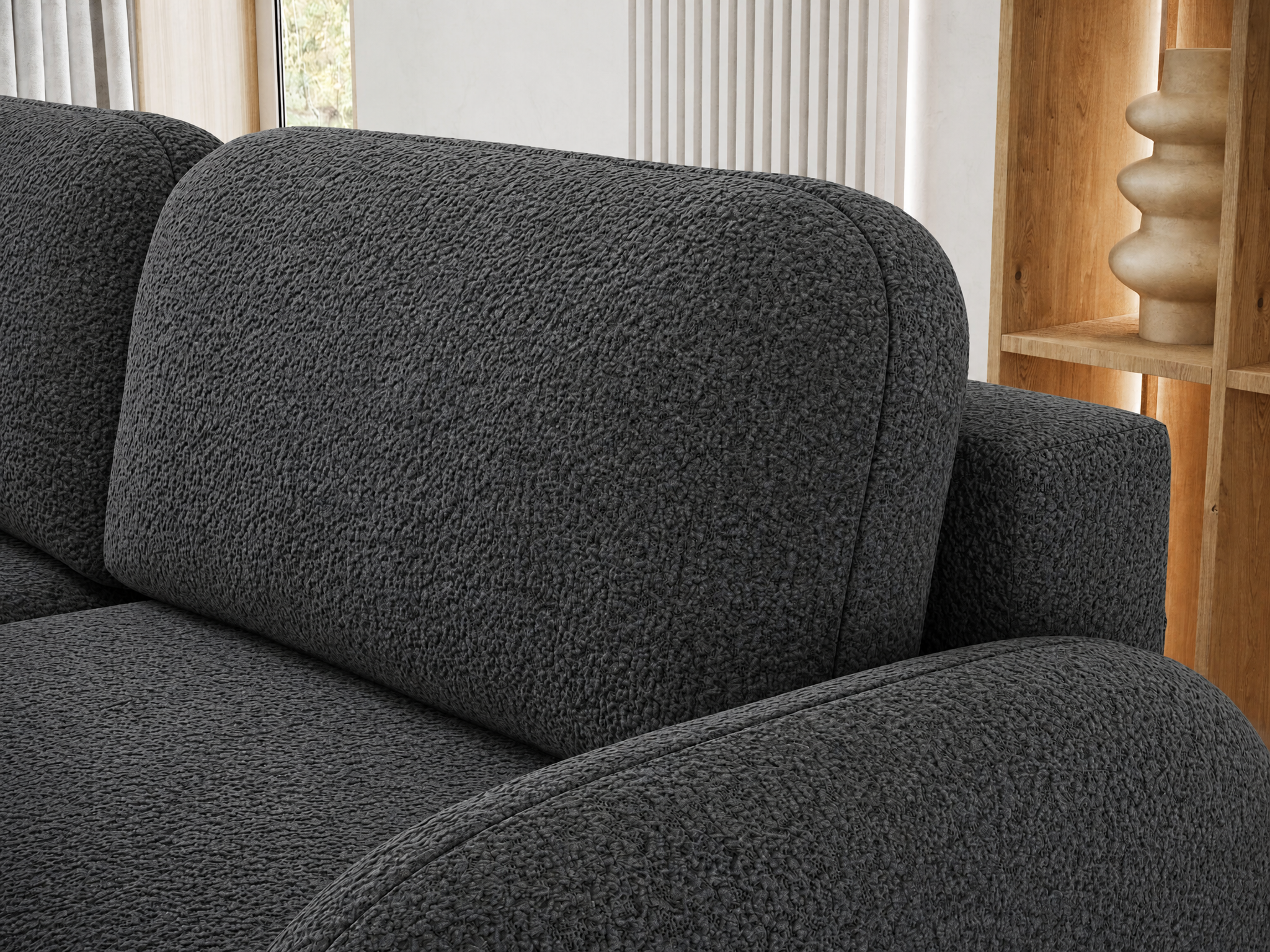 Canapé convertible design CADET avec coffre de rangement - Bouclette chinée gris foncé - vue 8