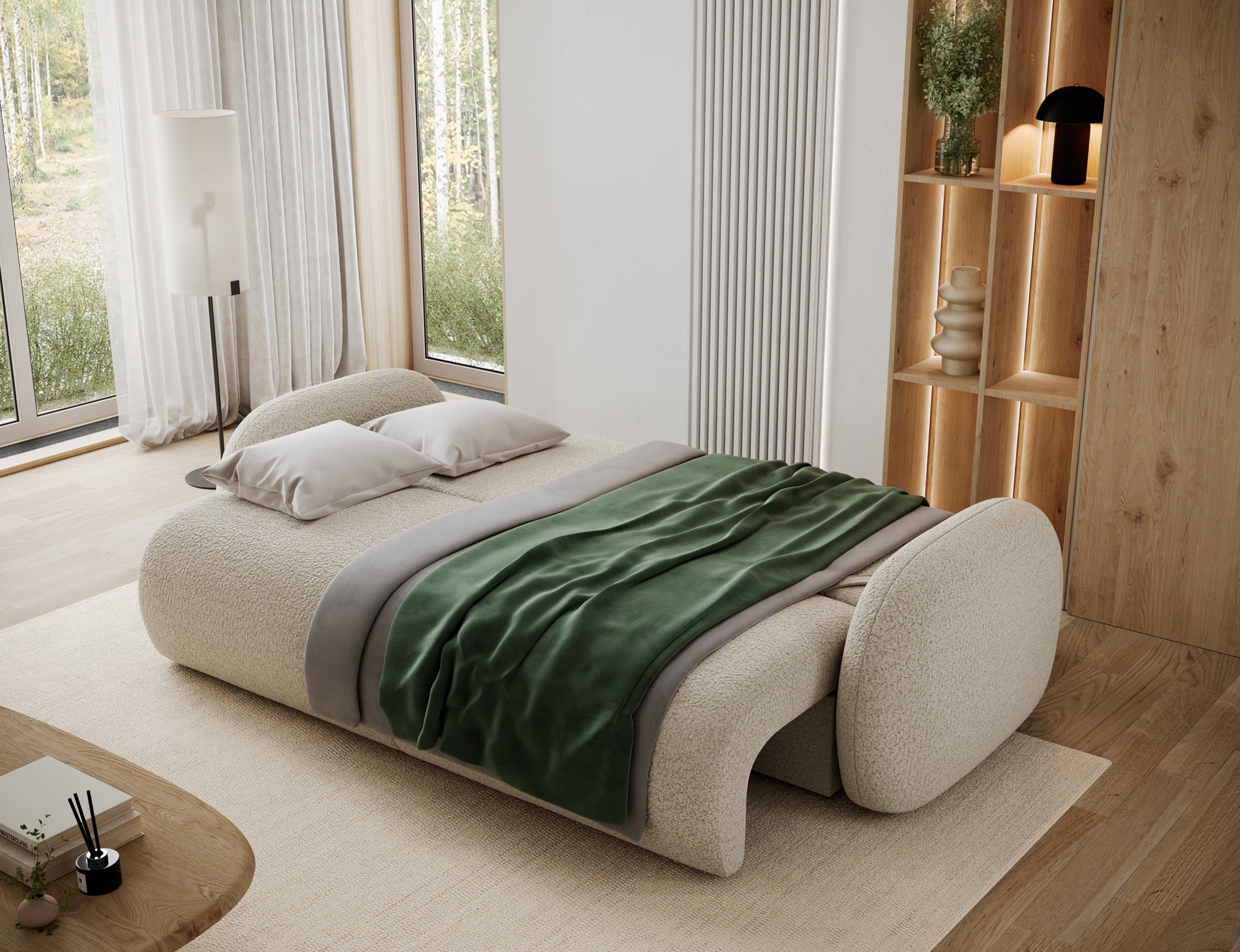 Canapé convertible design CADET avec coffre de rangement - Bouclette chinée taupe - vue 2