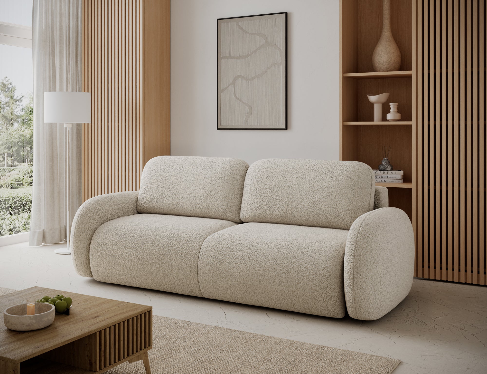 Canapé convertible design CADET avec coffre de rangement - Bouclette chinée taupe - vue 5