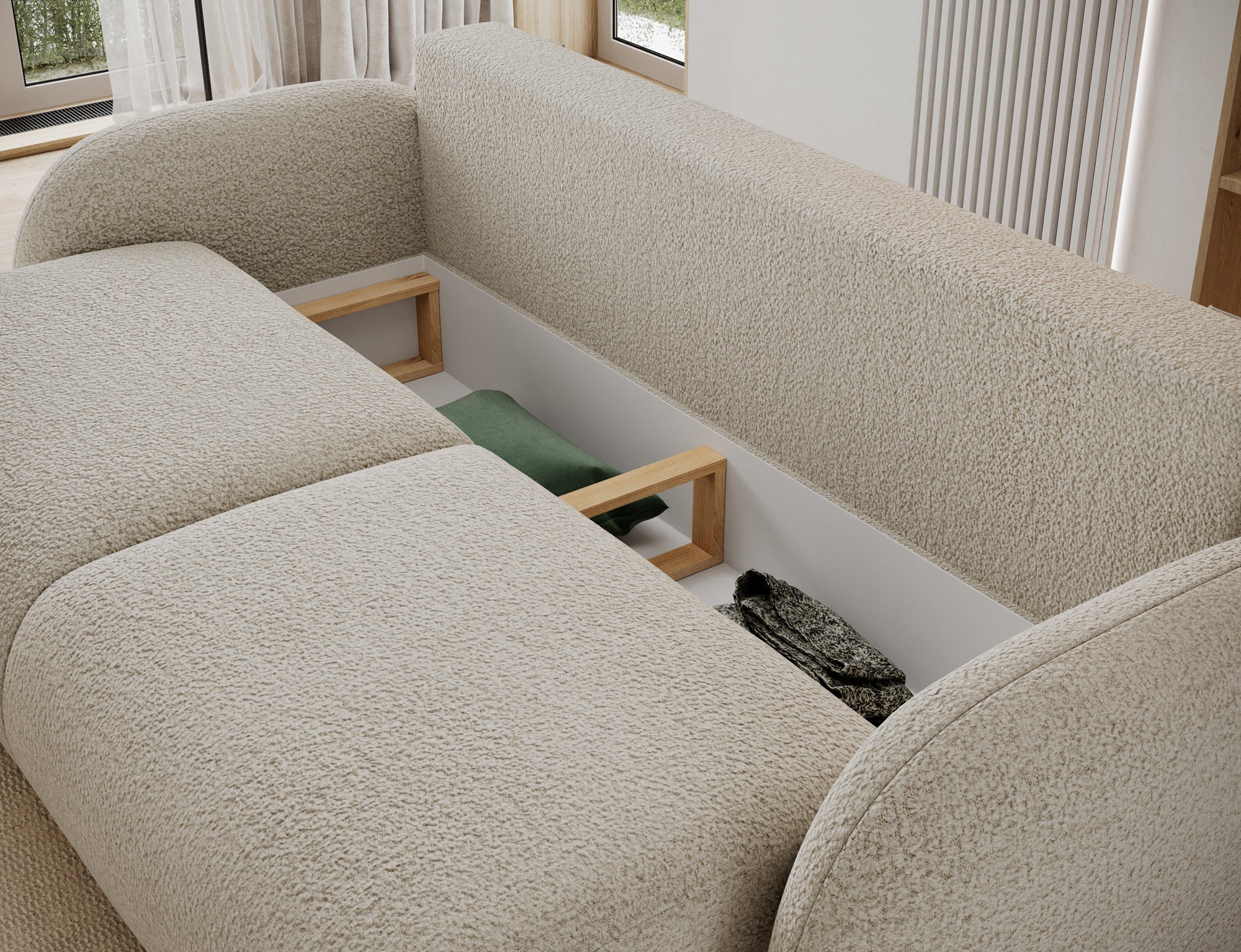 Canapé convertible design CADET avec coffre de rangement - Bouclette chinée taupe - vue 9