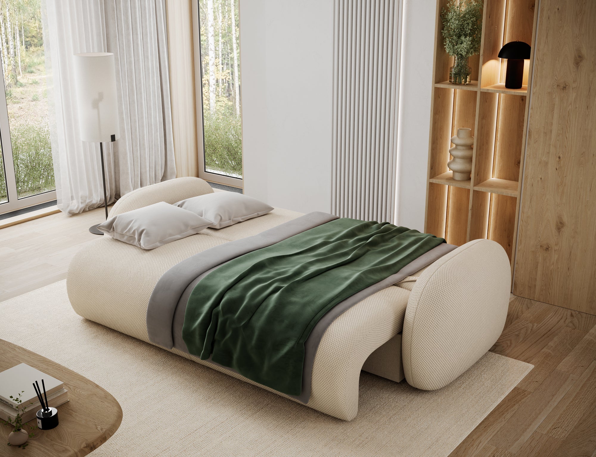 Canapé convertible design CADET avec coffre de rangement - Tissu texturé beige - vue 2