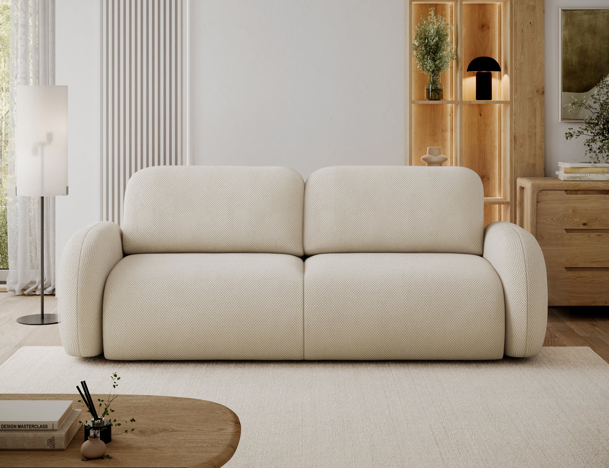 Canapé convertible design CADET avec coffre de rangement - Tissu texturé beige - vue 3