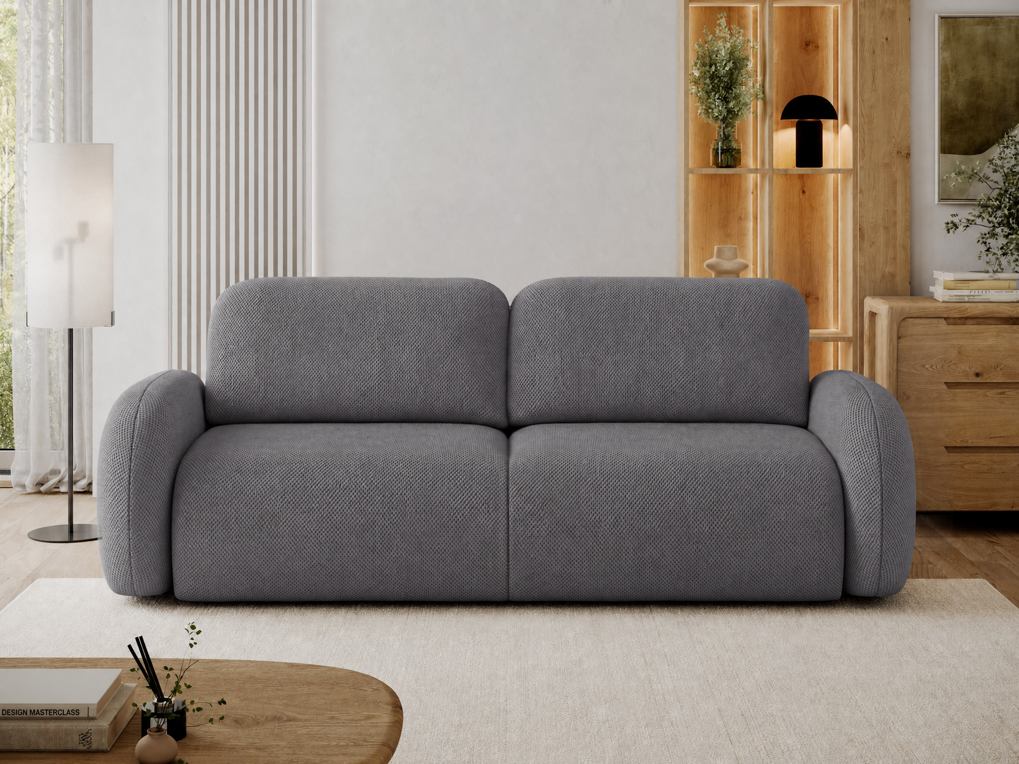 Canapé convertible design CADET avec coffre de rangement - Tissu texturé gris foncé - vue 3