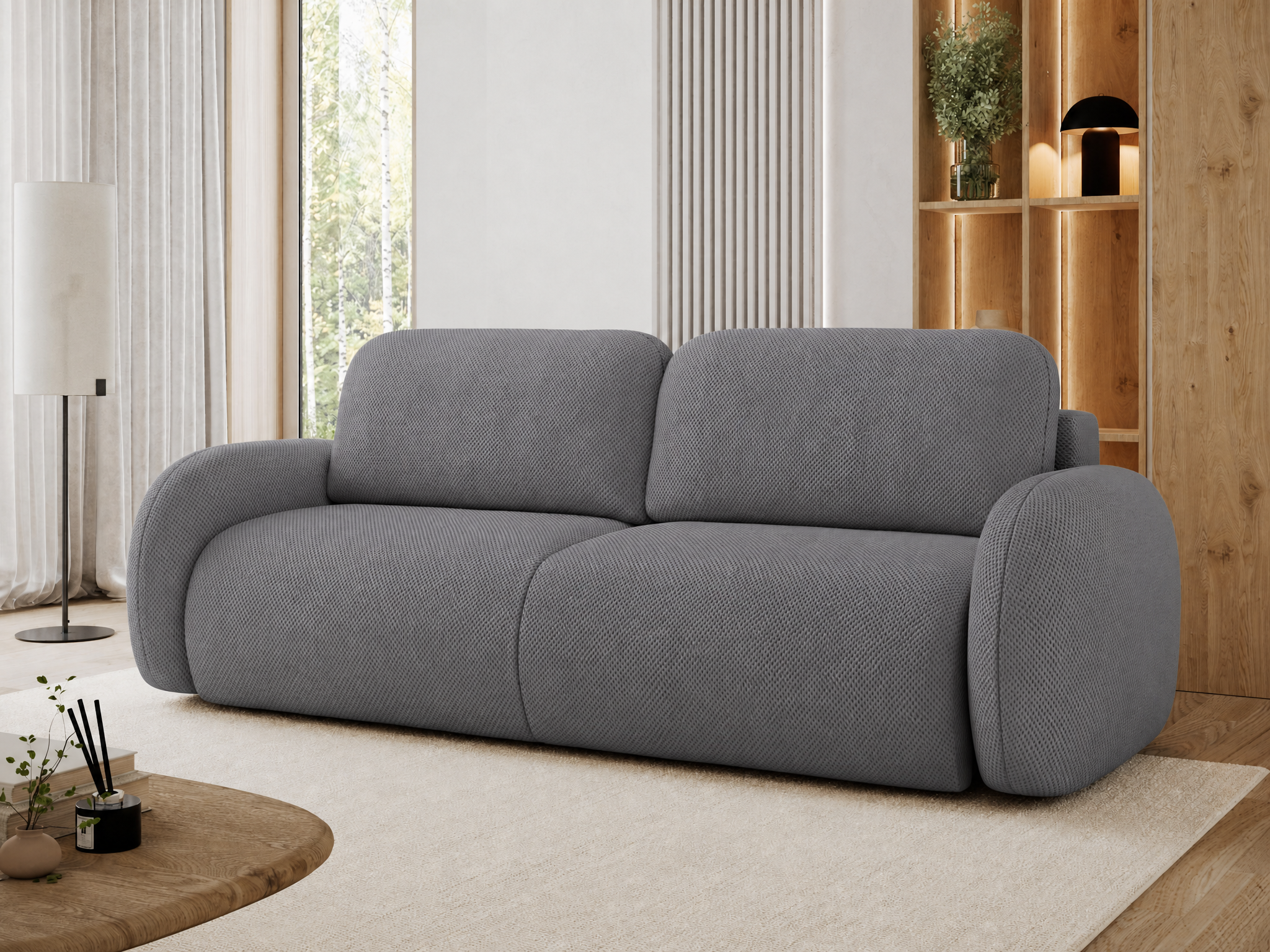 Canapé convertible design CADET avec coffre de rangement - Tissu texturé gris foncé - vue 4