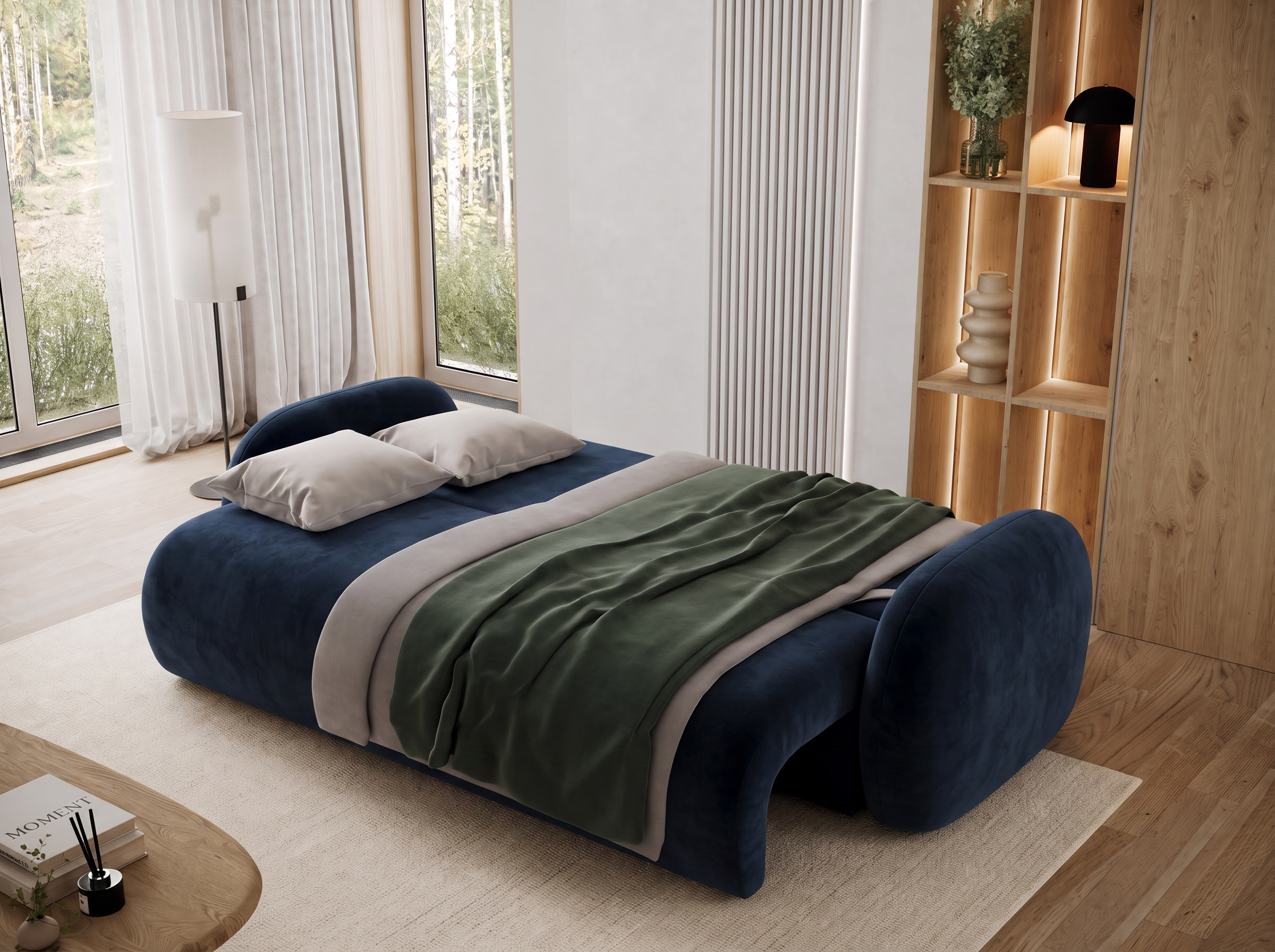 Canapé convertible design CADET avec coffre de rangement - Velours bleu marine - vue 2