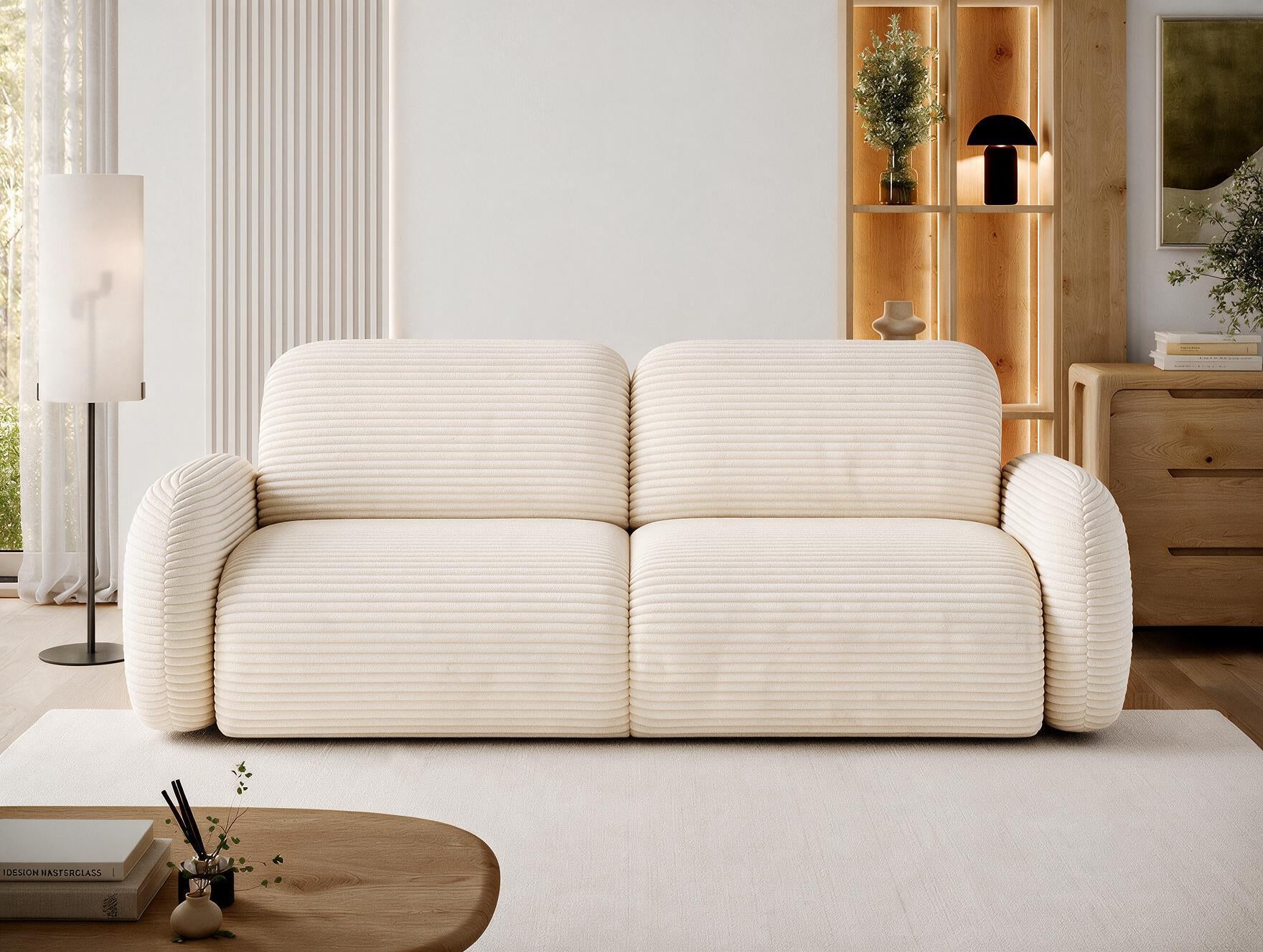 Canapé convertible design CADET avec coffre de rangement - Velours côtelé épais beige - vue 3