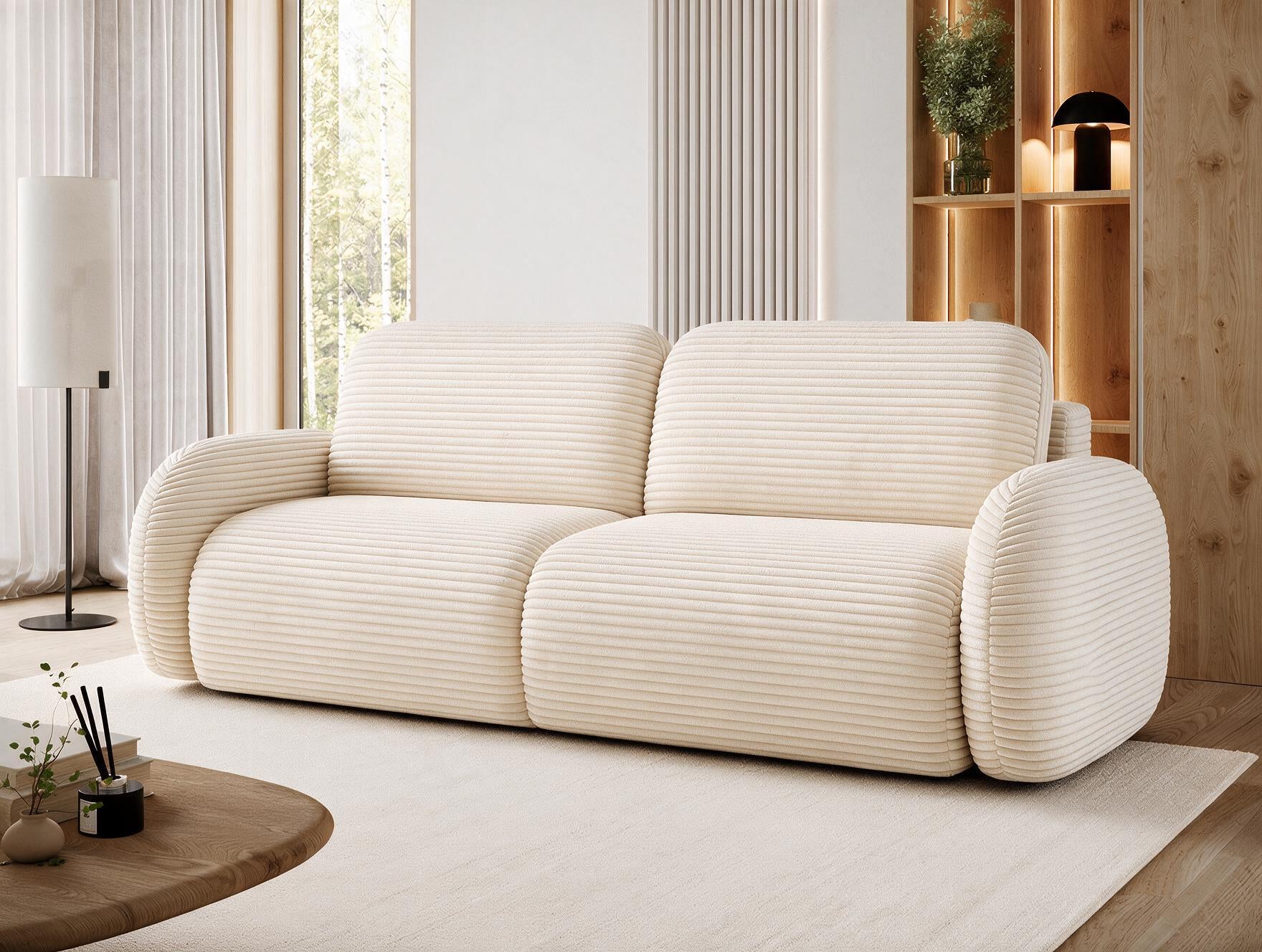 Canapé convertible design CADET avec coffre de rangement - Velours côtelé épais beige - vue 4