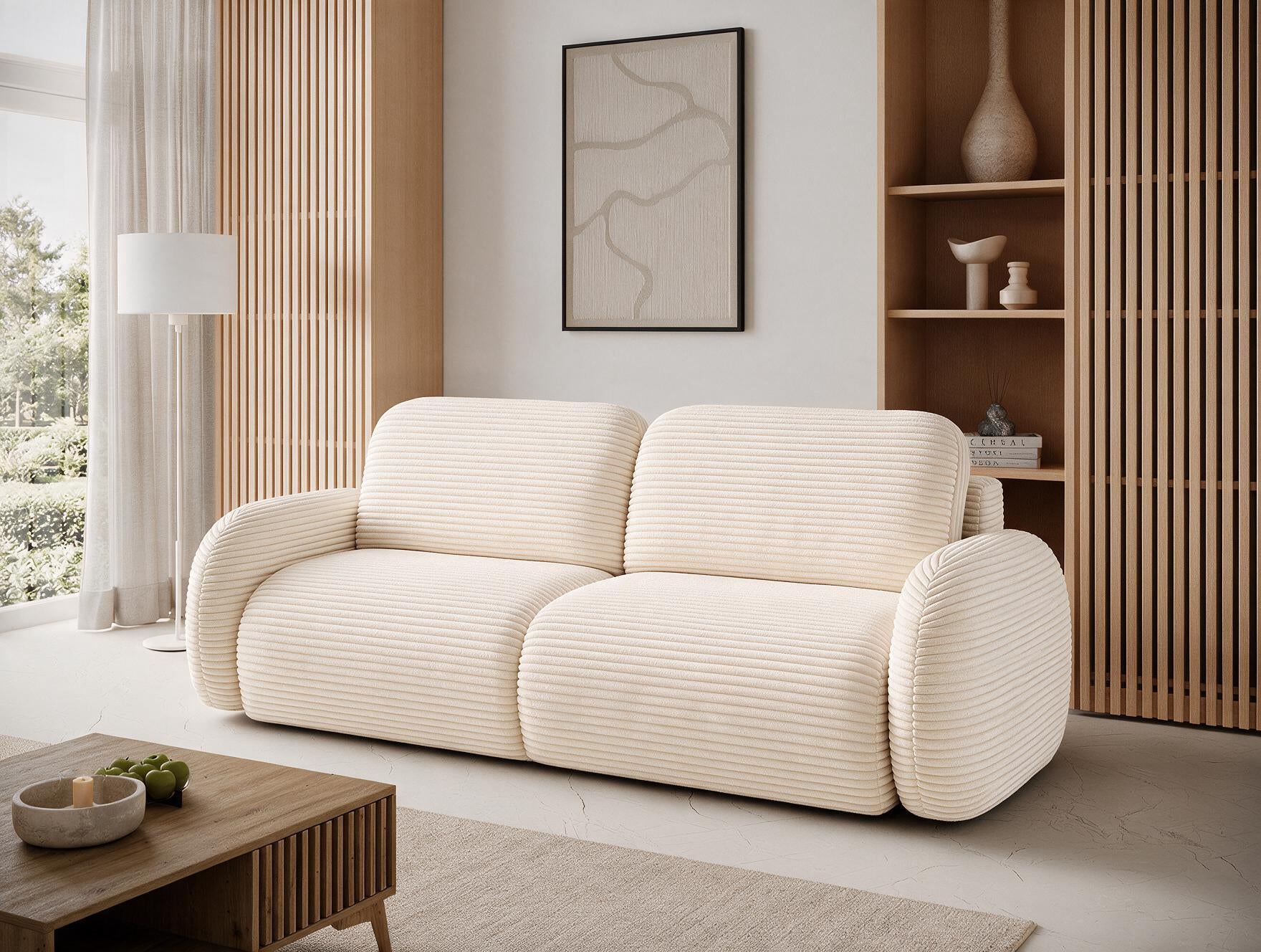 Canapé convertible design CADET avec coffre de rangement - Velours côtelé épais beige - vue 5