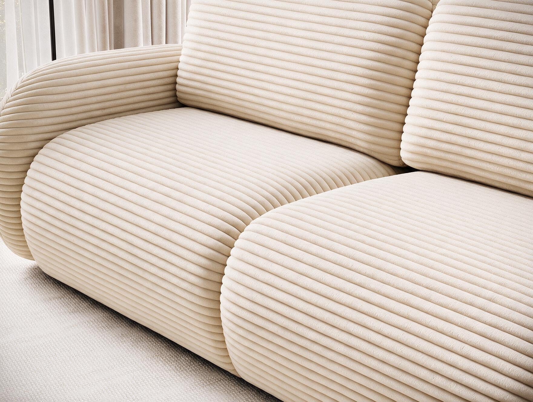 Canapé convertible design CADET avec coffre de rangement - Velours côtelé épais beige - vue 7