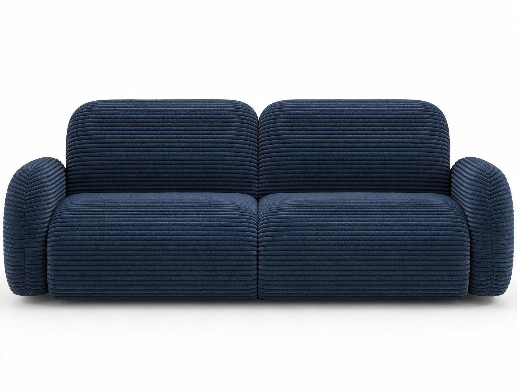 Canapé convertible design CADET avec coffre de rangement - Velours côtelé épais bleu - vue 1