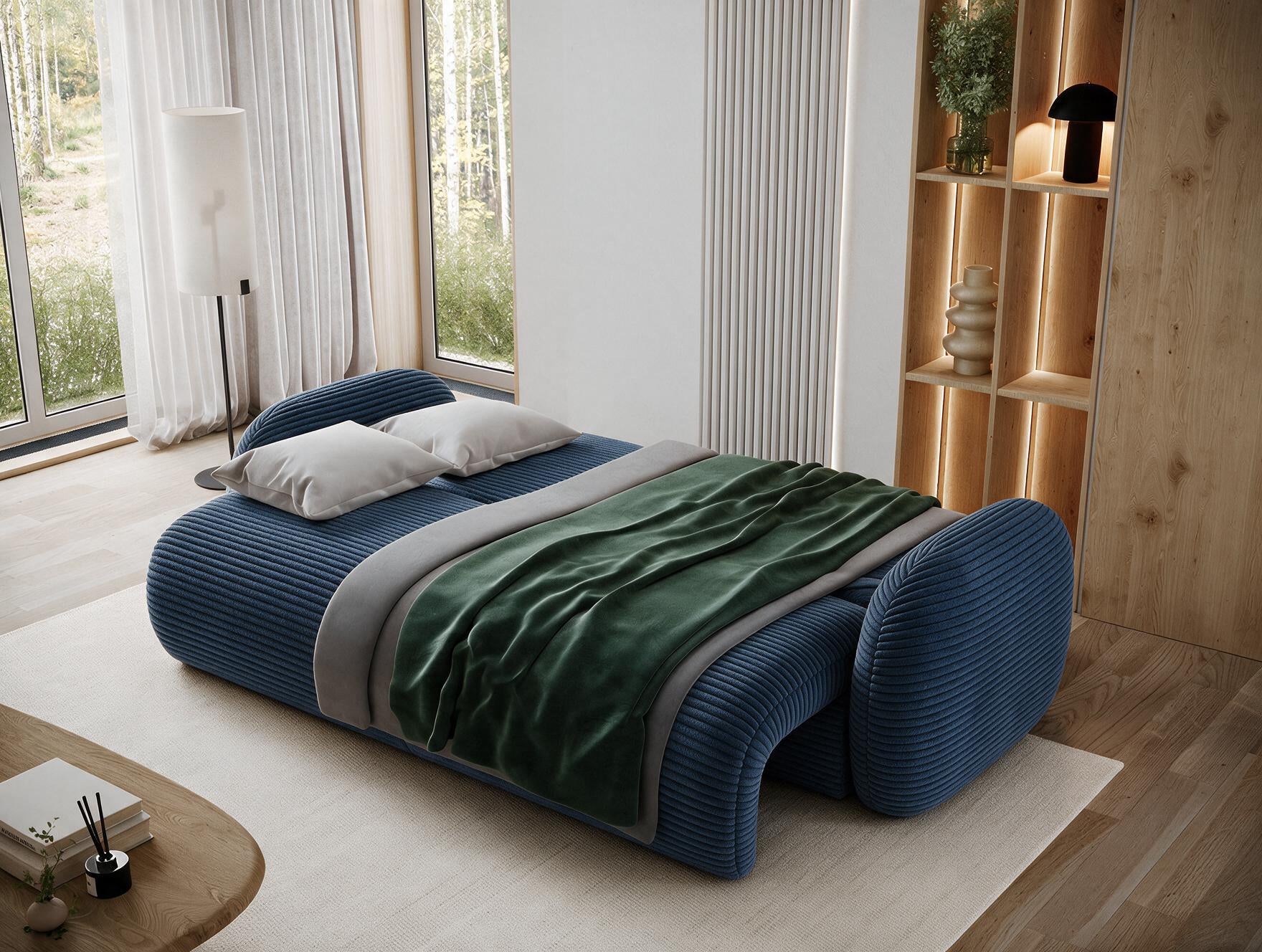 Canapé convertible design CADET avec coffre de rangement - Velours côtelé épais bleu - vue 2