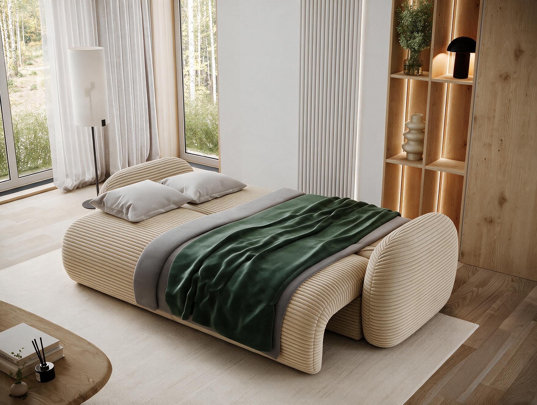 Canapé convertible design CADET avec coffre de rangement - Velours côtelé épais camel - vue 2