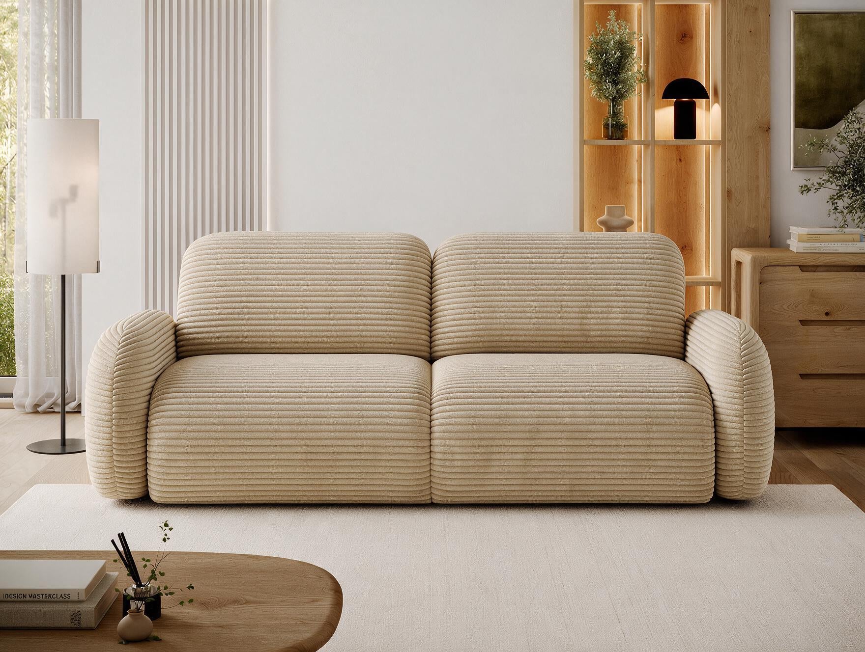 Canapé convertible design CADET avec coffre de rangement - Velours côtelé épais camel - vue 3