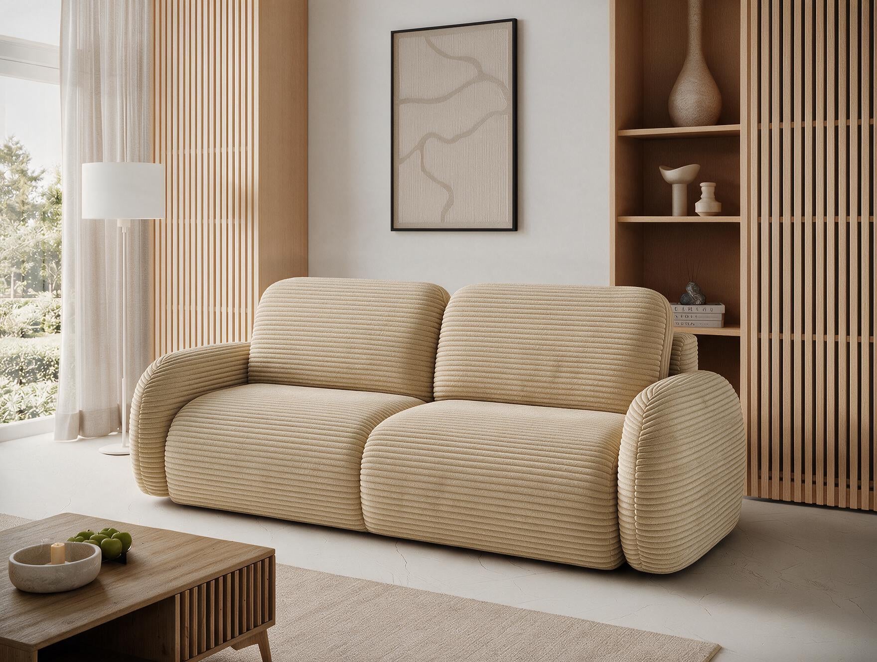 Canapé convertible design CADET avec coffre de rangement - Velours côtelé épais camel - vue 5