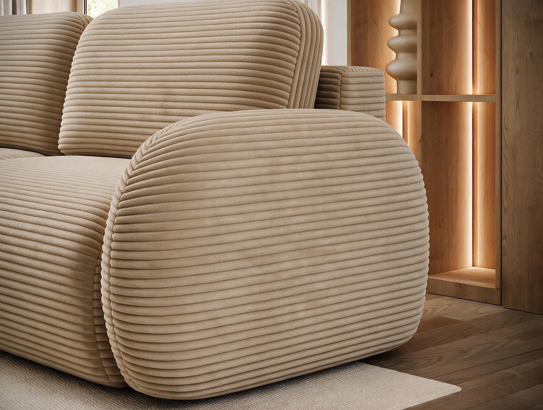 Canapé convertible design CADET avec coffre de rangement - Velours côtelé épais camel - vue 6