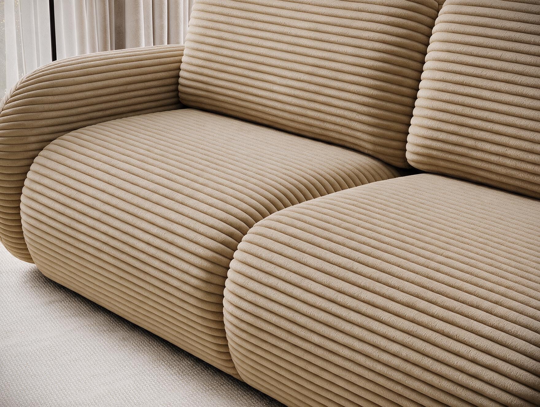 Canapé convertible design CADET avec coffre de rangement - Velours côtelé épais camel - vue 7
