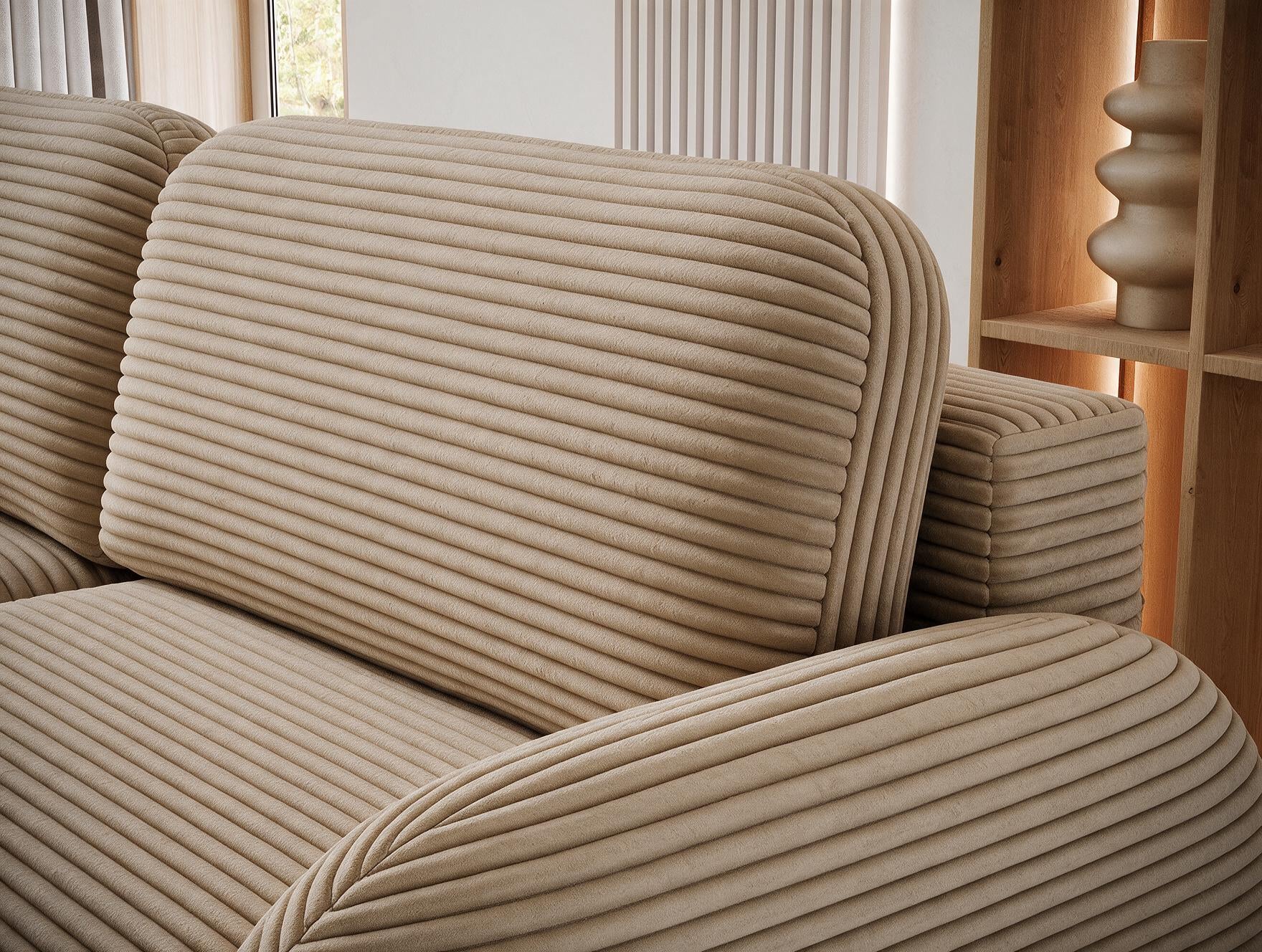 Canapé convertible design CADET avec coffre de rangement - Velours côtelé épais camel - vue 8