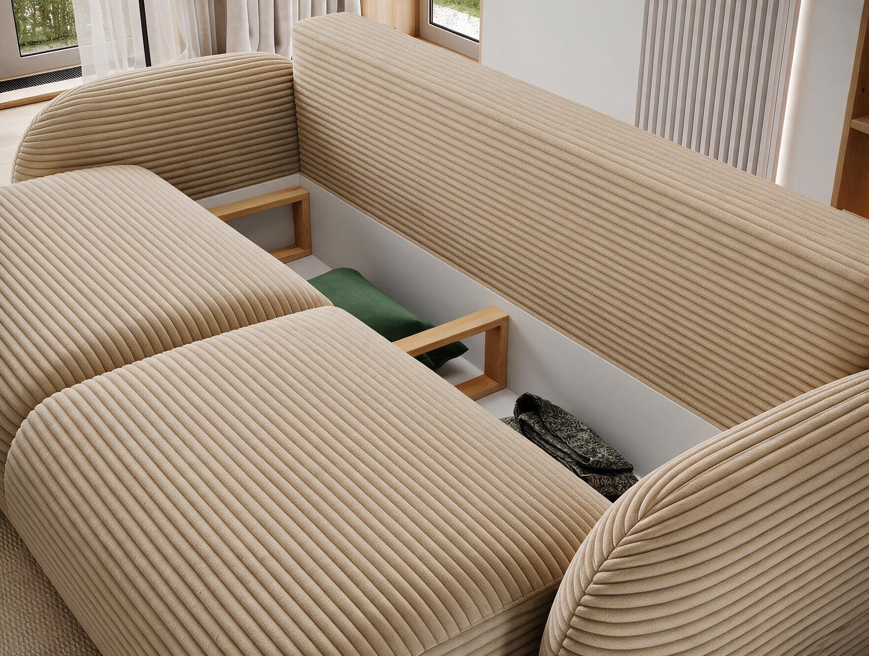 Canapé convertible design CADET avec coffre de rangement - Velours côtelé épais camel - vue 9
