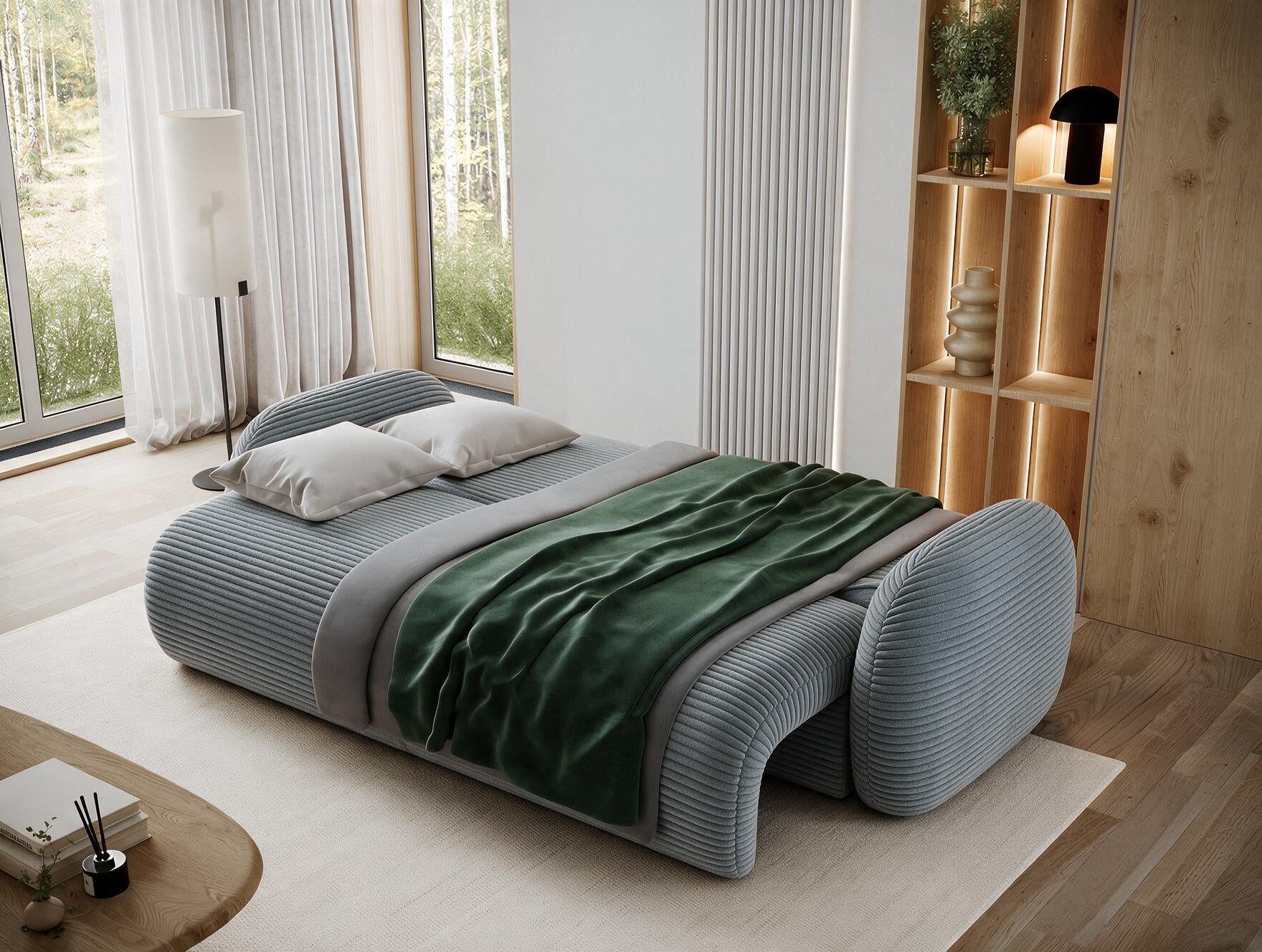 Canapé convertible design CADET avec coffre de rangement - Velours côtelé épais gris bleu - vue 2