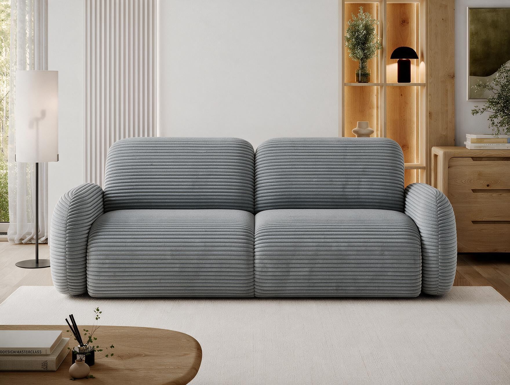 Canapé convertible design CADET avec coffre de rangement - Velours côtelé épais gris bleu - vue 3