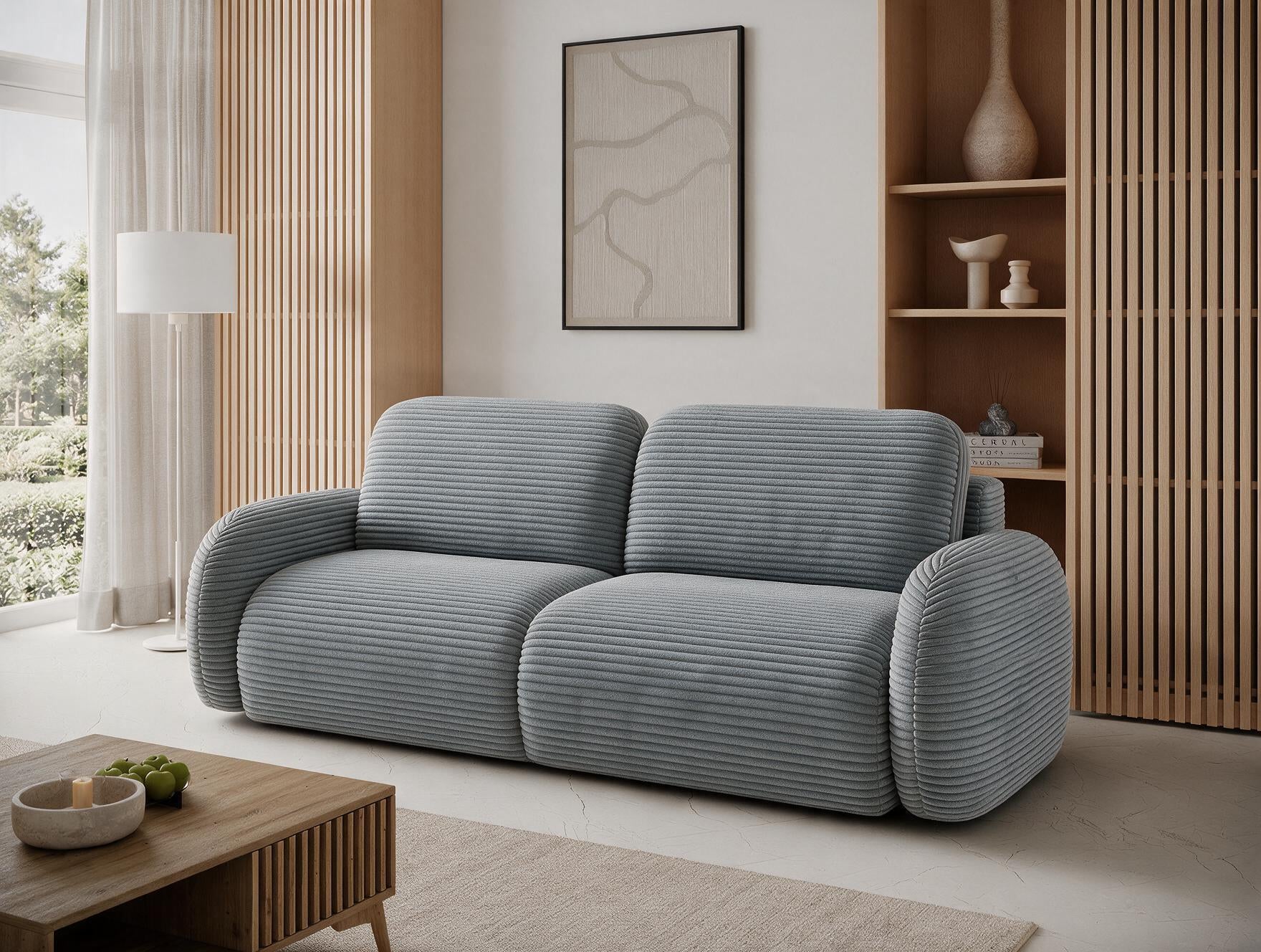 Canapé convertible design CADET avec coffre de rangement - Velours côtelé épais gris bleu - vue 5