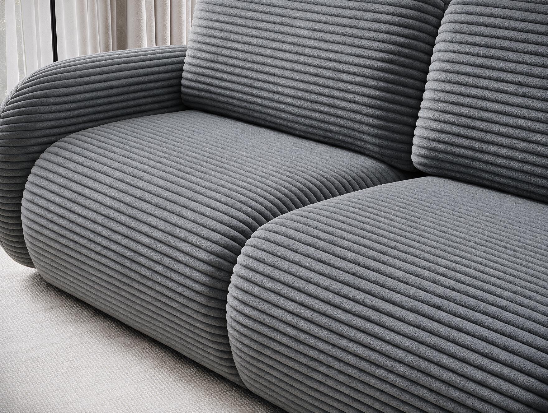 Canapé convertible design CADET avec coffre de rangement - Velours côtelé épais gris bleu - vue 6