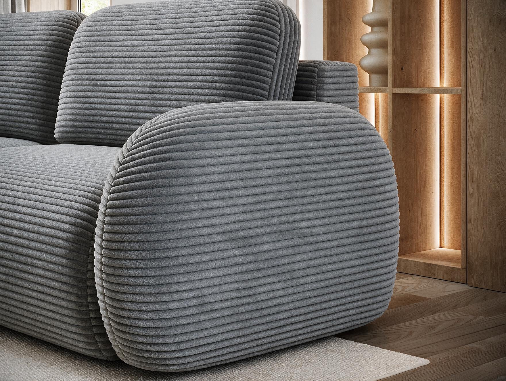 Canapé convertible design CADET avec coffre de rangement - Velours côtelé épais gris bleu - vue 7