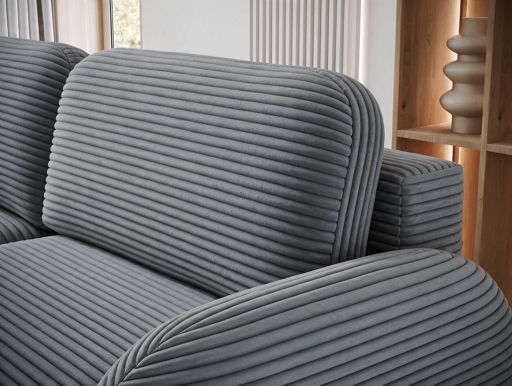 Canapé convertible design CADET avec coffre de rangement - Velours côtelé épais gris bleu - vue 8