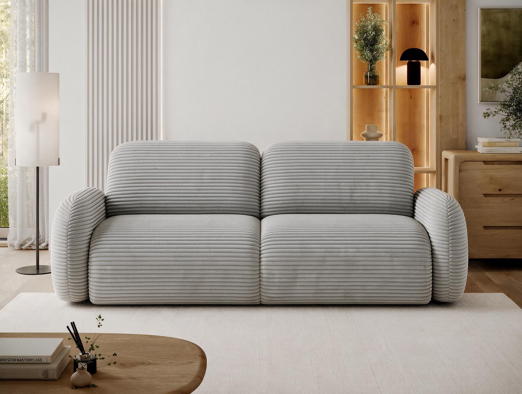 Canapé convertible design CADET avec coffre de rangement - Velours côtelé épais gris clair - vue 3