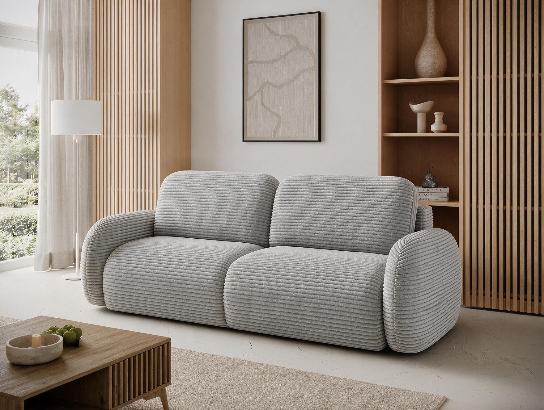 Canapé convertible design CADET avec coffre de rangement - Velours côtelé épais gris clair - vue 5