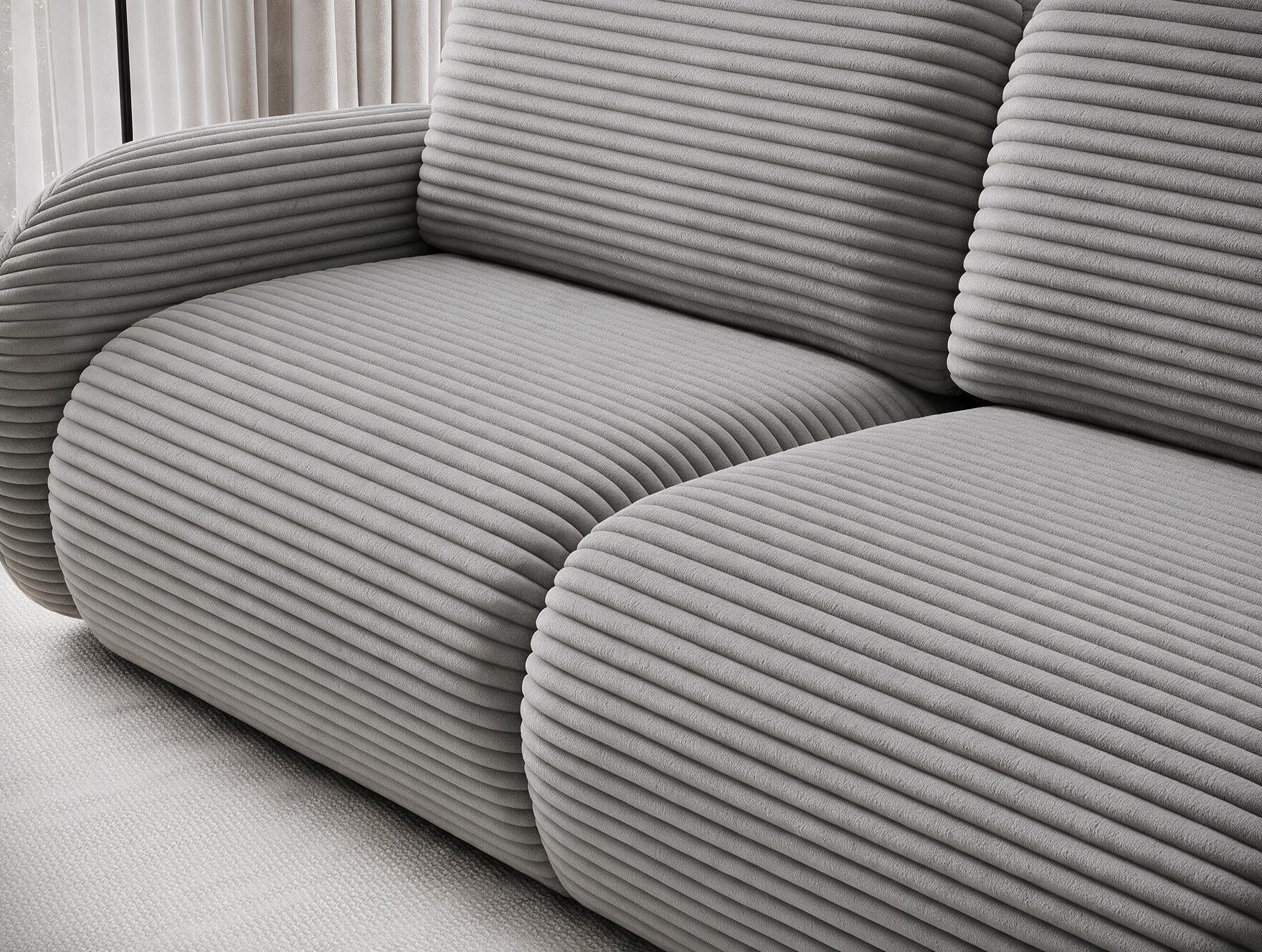 Canapé convertible design CADET avec coffre de rangement - Velours côtelé épais gris clair - vue 7