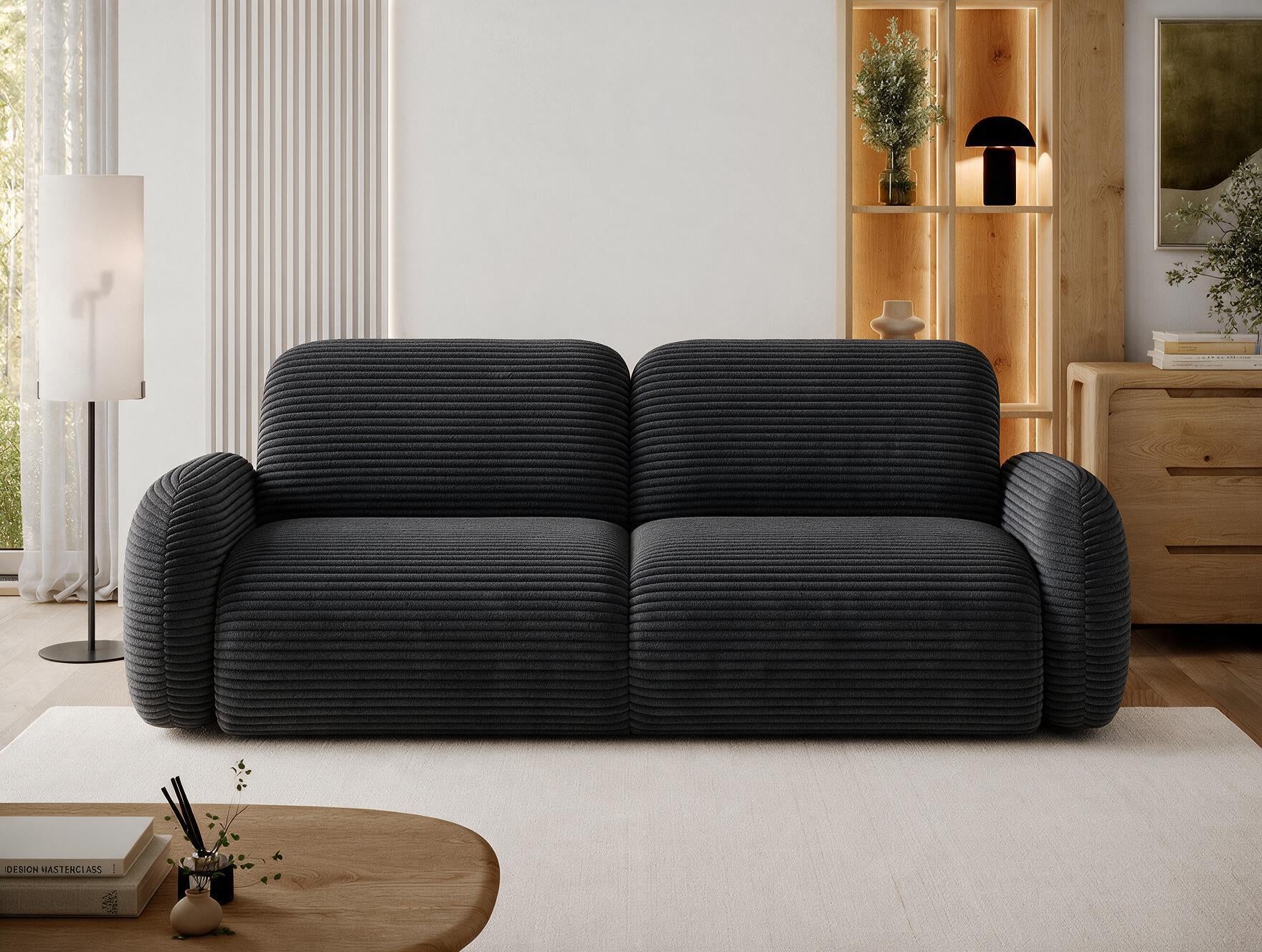 Canapé convertible design CADET avec coffre de rangement - Velours côtelé épais noir - vue 3