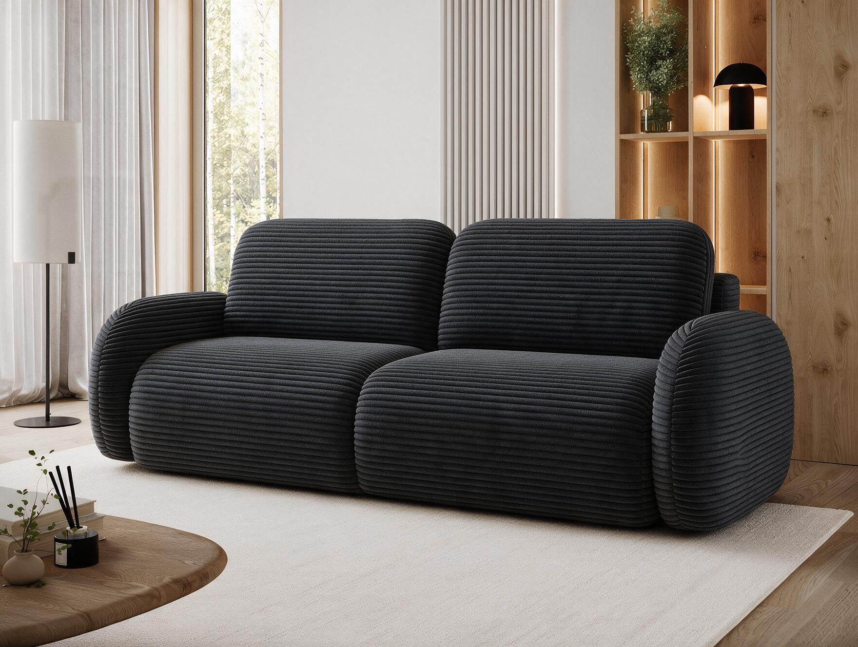Canapé convertible design CADET avec coffre de rangement - Velours côtelé épais noir - vue 4