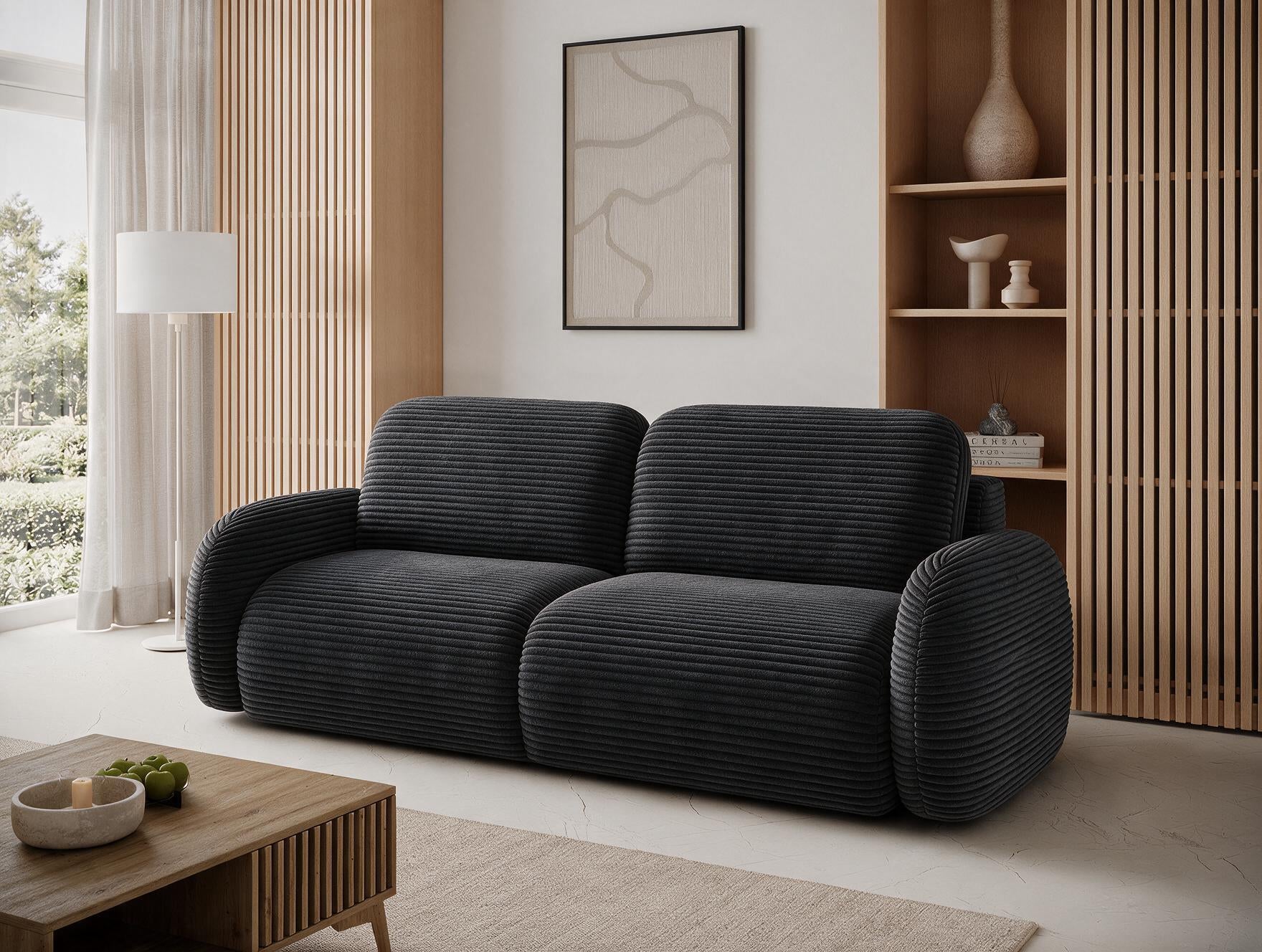 Canapé convertible design CADET avec coffre de rangement - Velours côtelé épais noir - vue 5