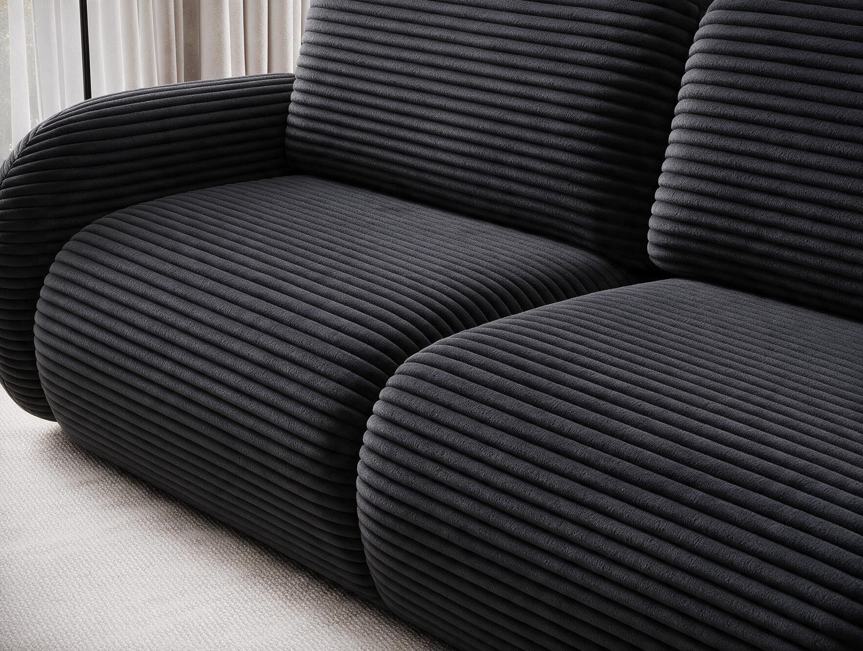 Canapé convertible design CADET avec coffre de rangement - Velours côtelé épais noir - vue 6