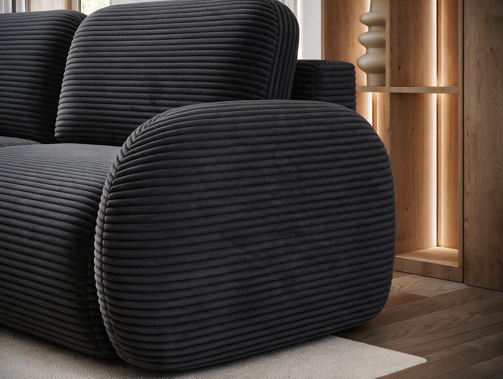 Canapé convertible design CADET avec coffre de rangement - Velours côtelé épais noir - vue 7